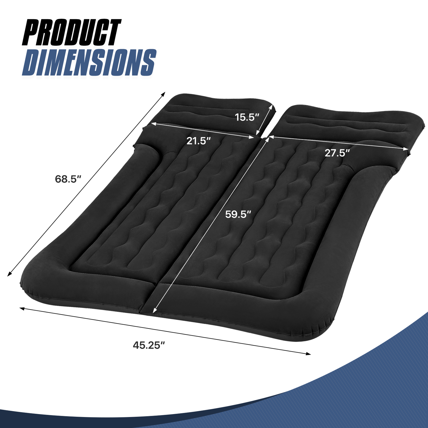 Flocking Surface Inflatable Car Mattress - 53''*50''*15''
