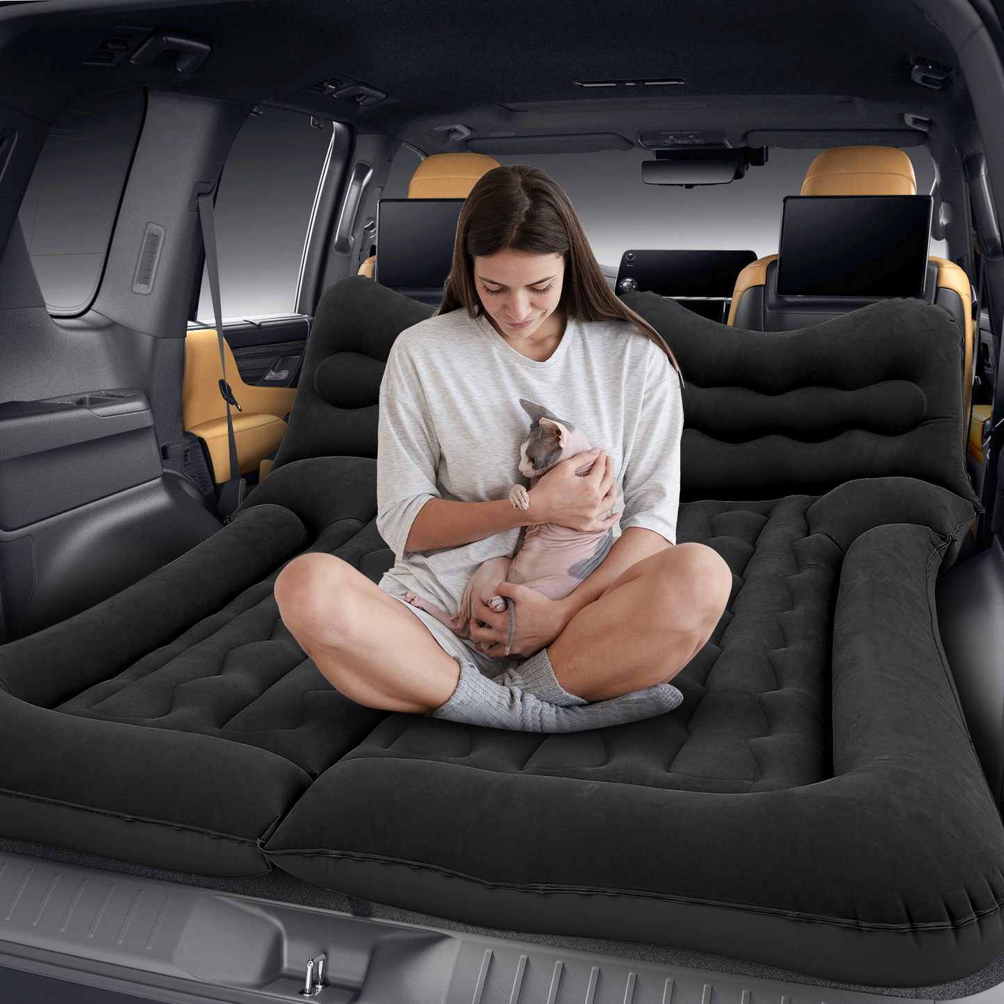 Flocking Surface Inflatable Car Mattress - 53''*50''*15''
