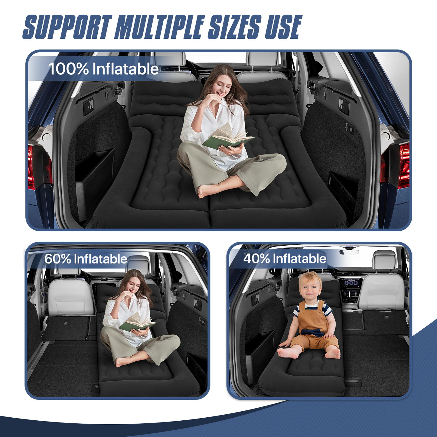 Flocking Surface Inflatable Car Mattress - 53''*50''*15''