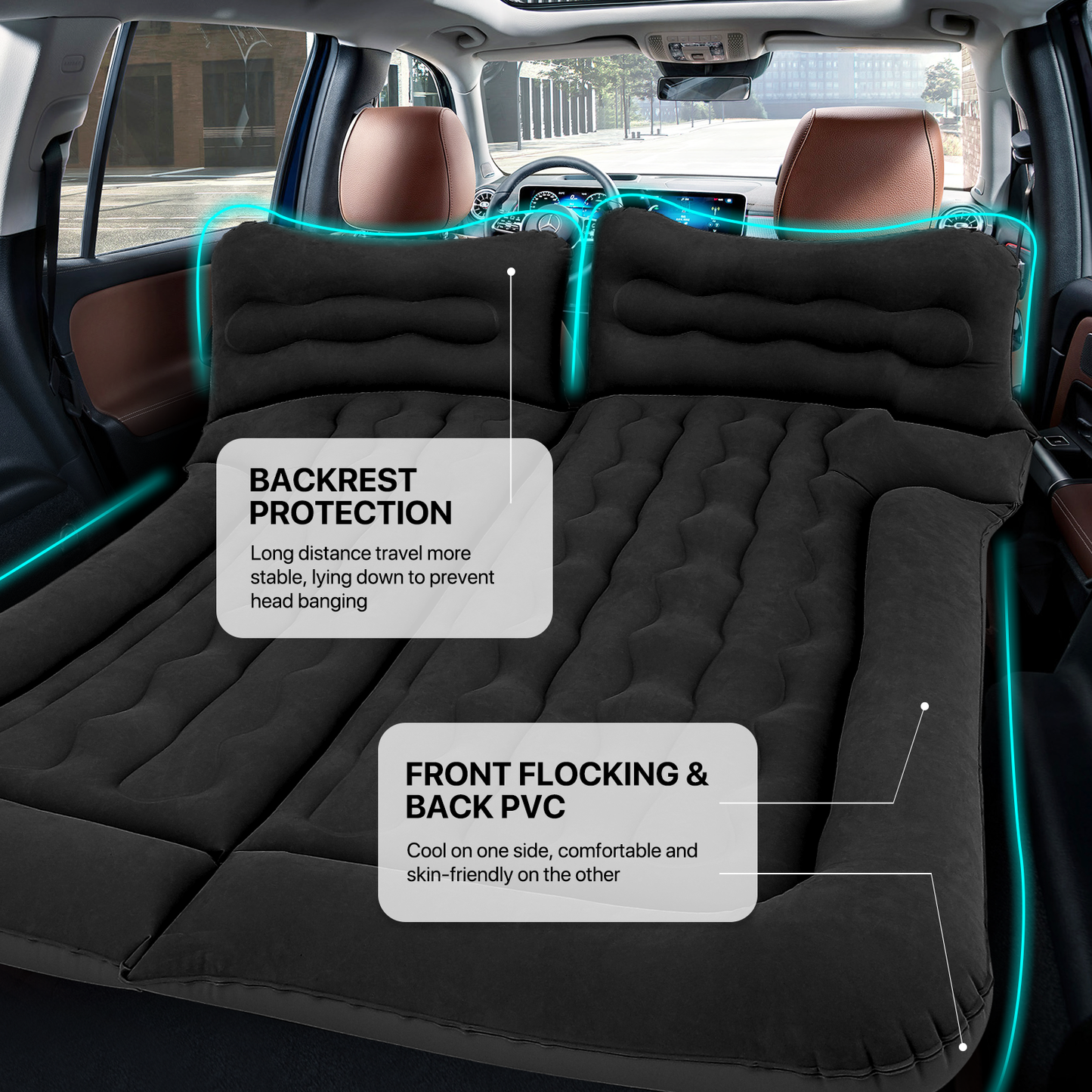 Flocking Surface Inflatable Car Mattress - 53''*50''*15''