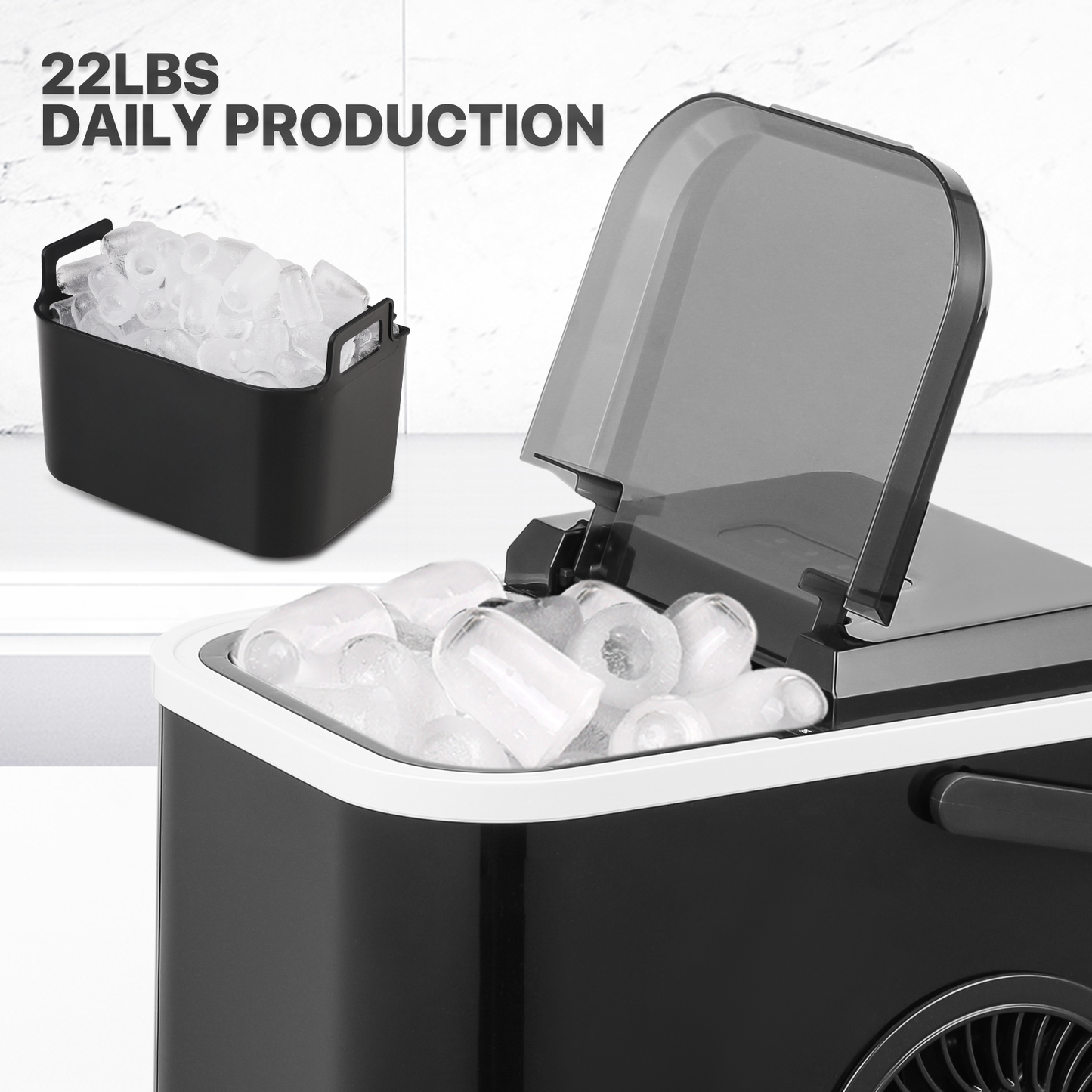 Ice Maker Machine - 1.1L Storage Tank - Bullet Shape - 22lbs/ 24hrs - with Scoop