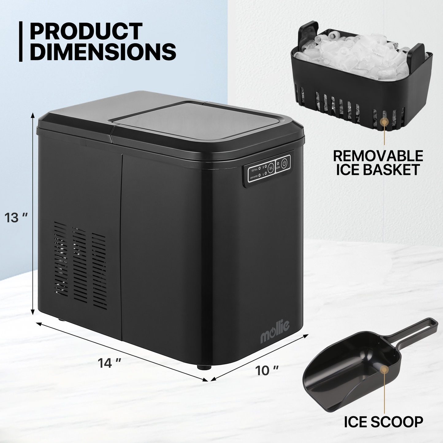 Ice Maker Machine - 2.2L Storage Tank - Bullet Shape - 22lbs/ 24hrs - with Scoop