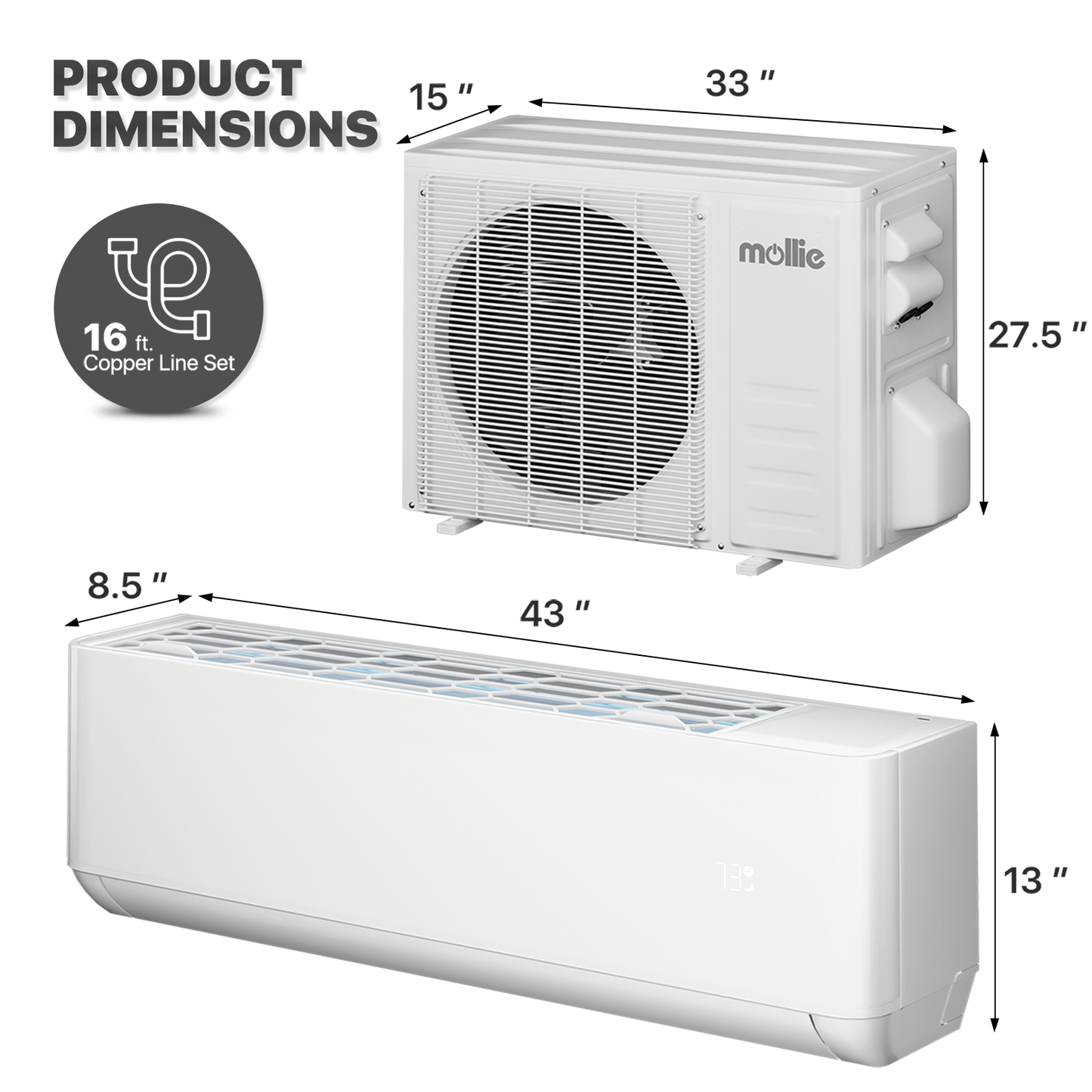 18000 PTU Ductless Mini Split Heat Pump Set