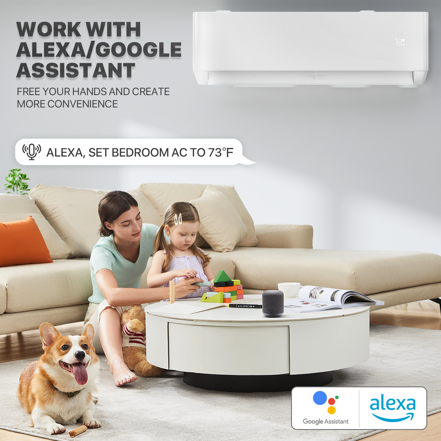 18000 BTU Split Air Conditioner - Cooling & Heating Function- WIFI APP Control - 4-in-1 filter