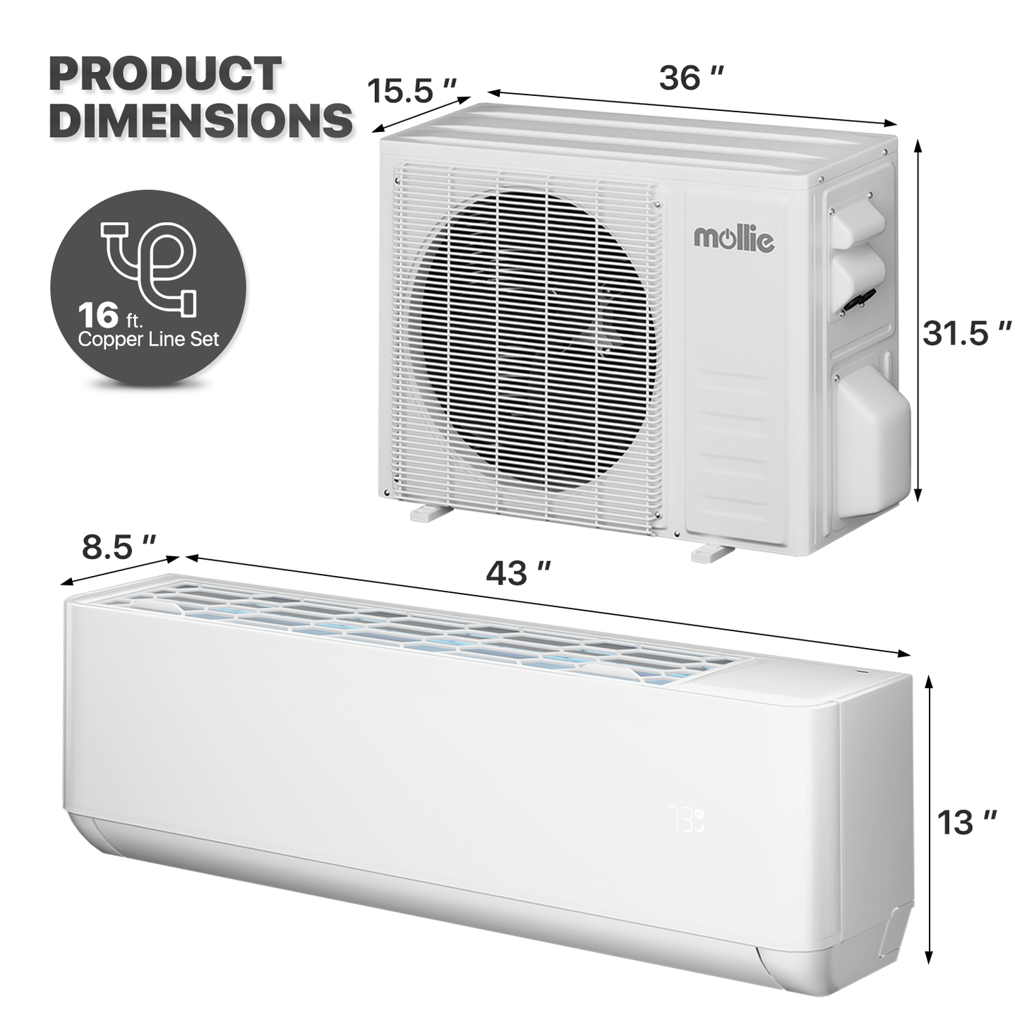 24000 BTU Split Air Conditioner - Cooling & Heating Function- WIFI APP Control - 4-in-1 filter