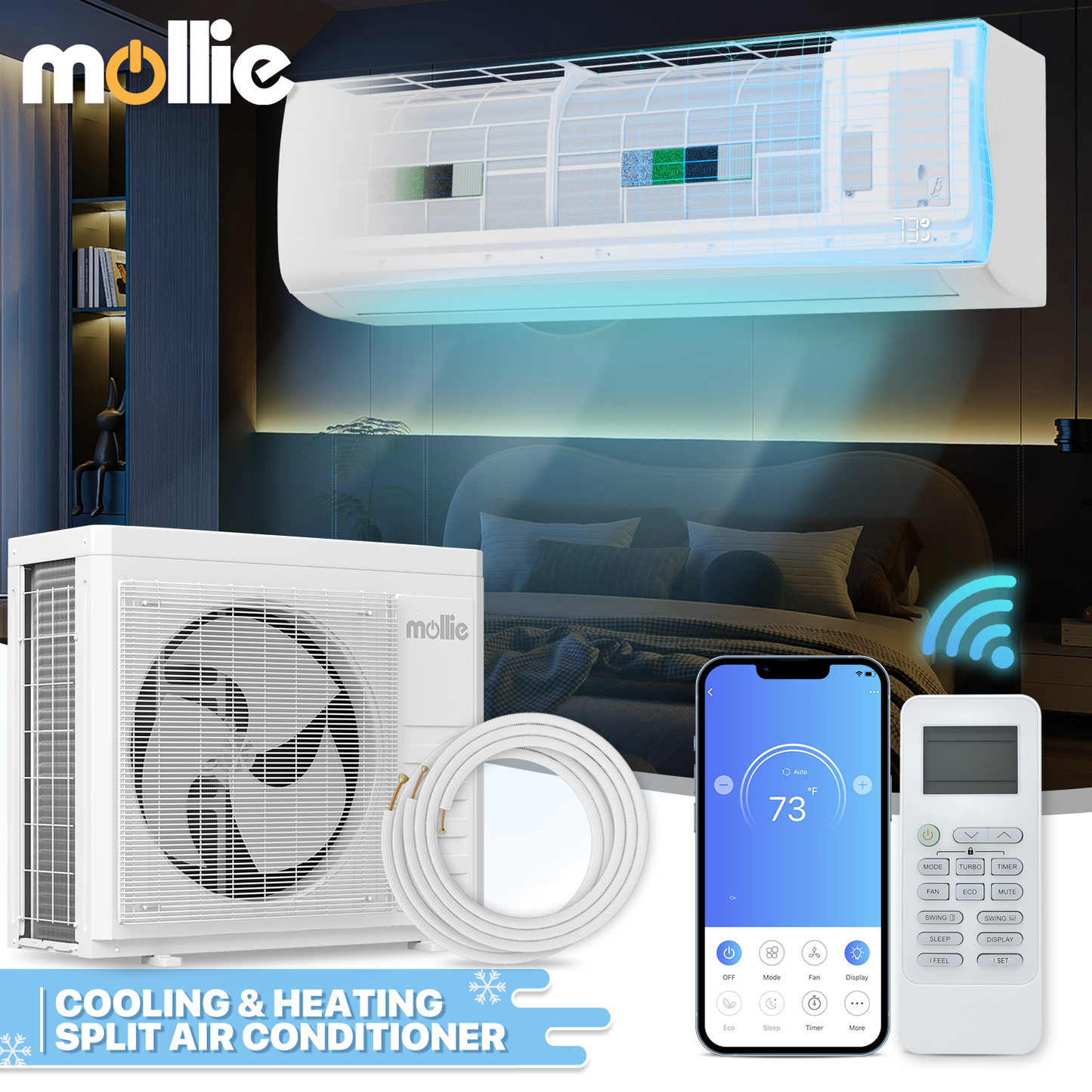 36000 BTU Split Air Conditioner - Cooling & Heating Function- WIFI APP Control - 4-in-1 filter
