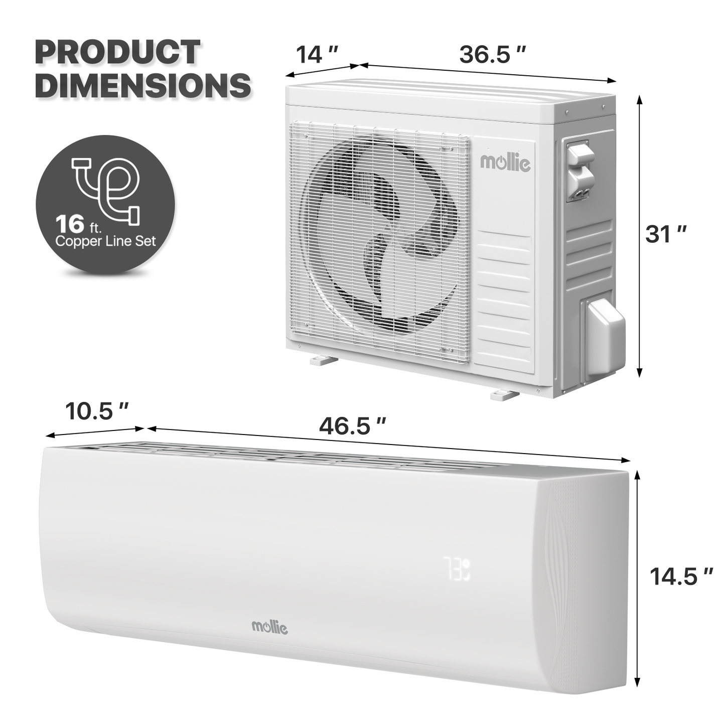 36000 BTU Split Air Conditioner - Cooling & Heating Function- WIFI APP Control - 4-in-1 filter