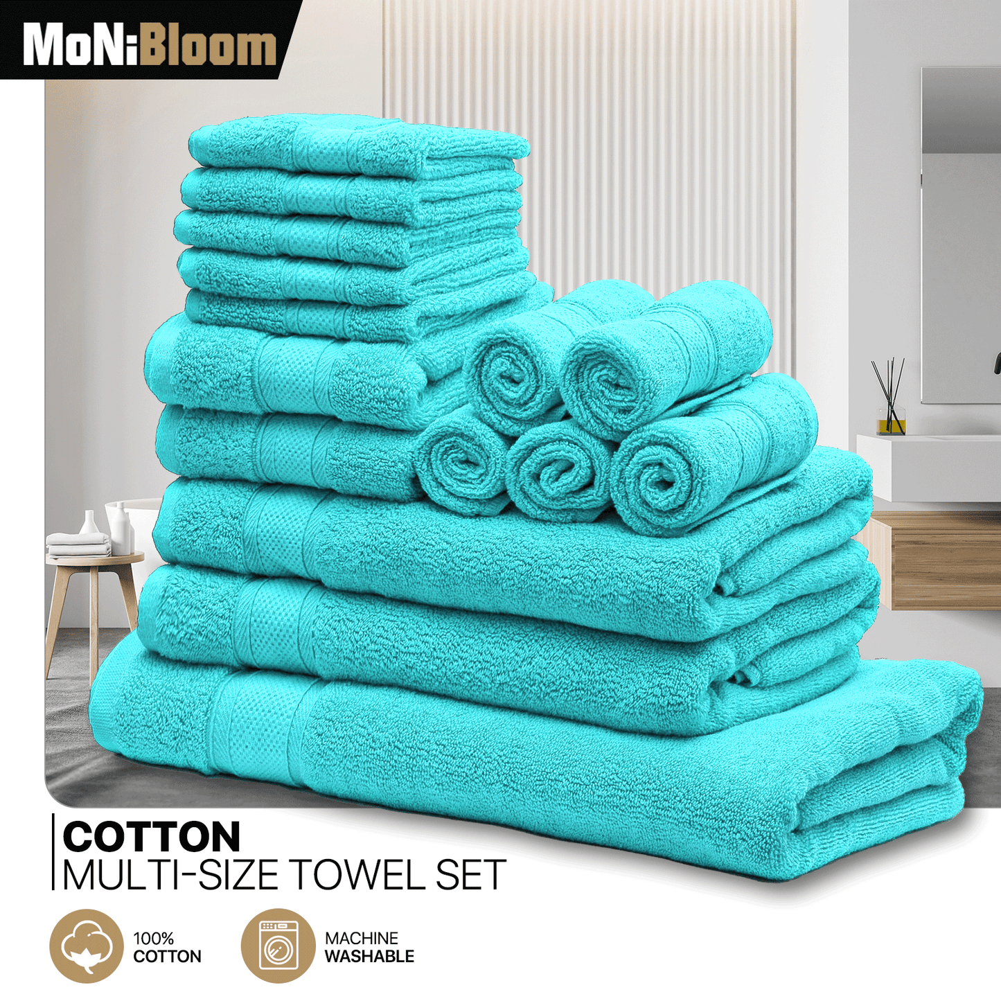 Towel Set - 10*Washcloth + 2*Hand Towel + 2*Bath Towel + 1*Bath Sheet Towel