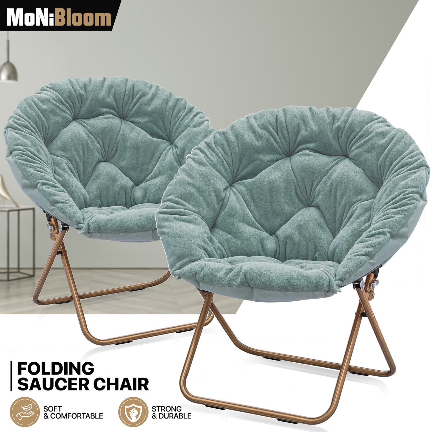 2 PCS Cozy Chair - Round - Faux Fur - Gold Frame