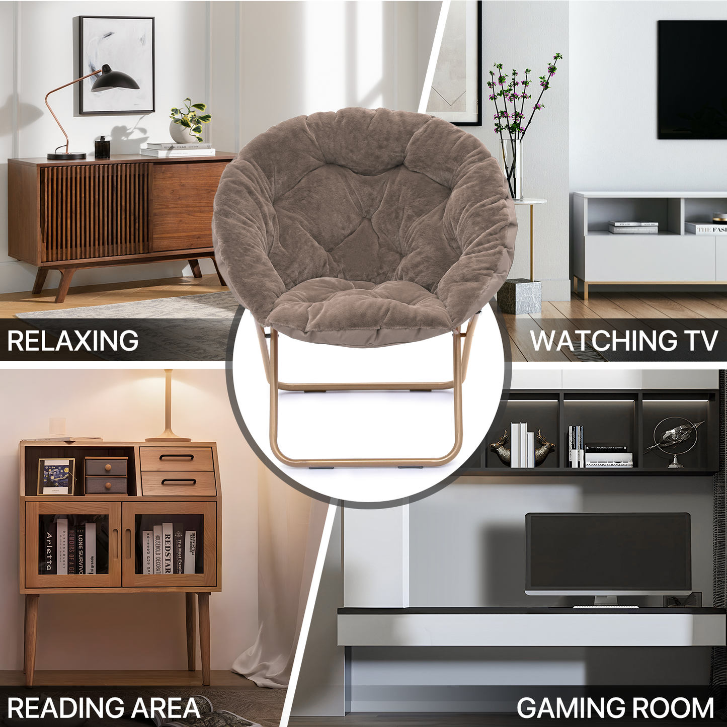 Cozy Chair - Round - Faux Fur - Gold Frame