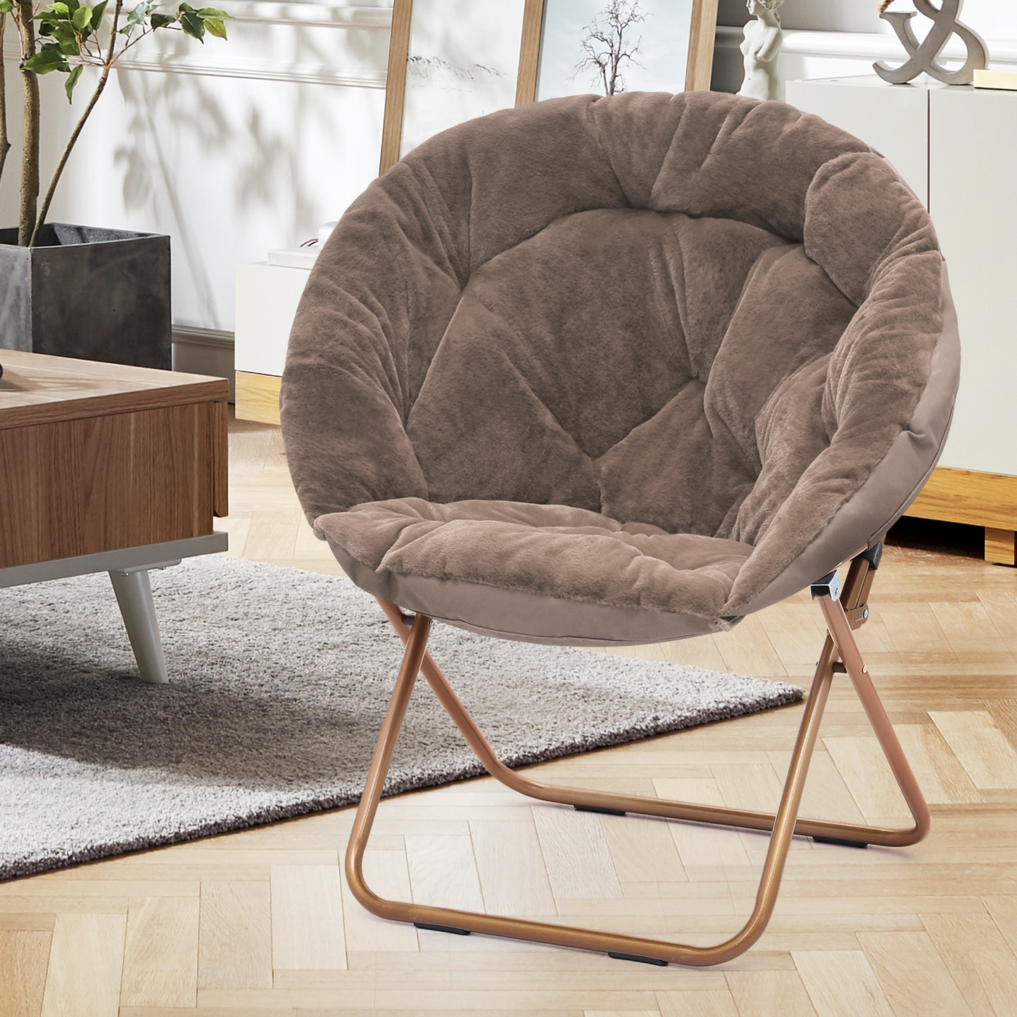 Cozy Chair - Round - Faux Fur - Gold Frame