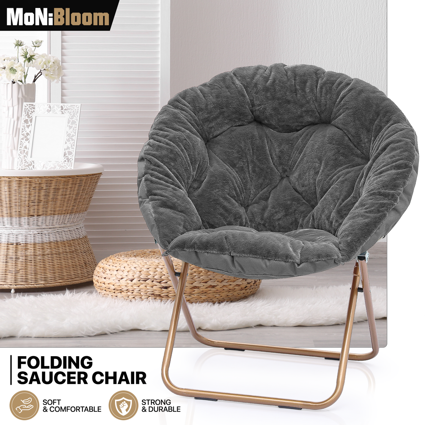 Cozy Chair - Round - Faux Fur - Gold Frame