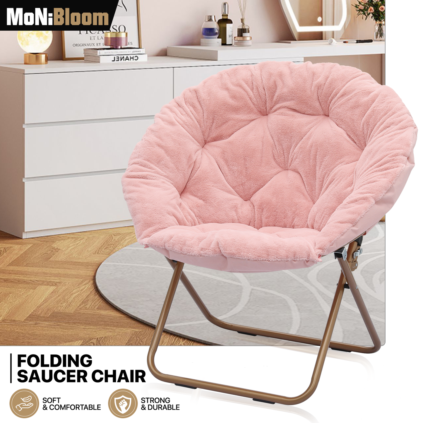 Cozy Chair - Round - Faux Fur - Gold Frame