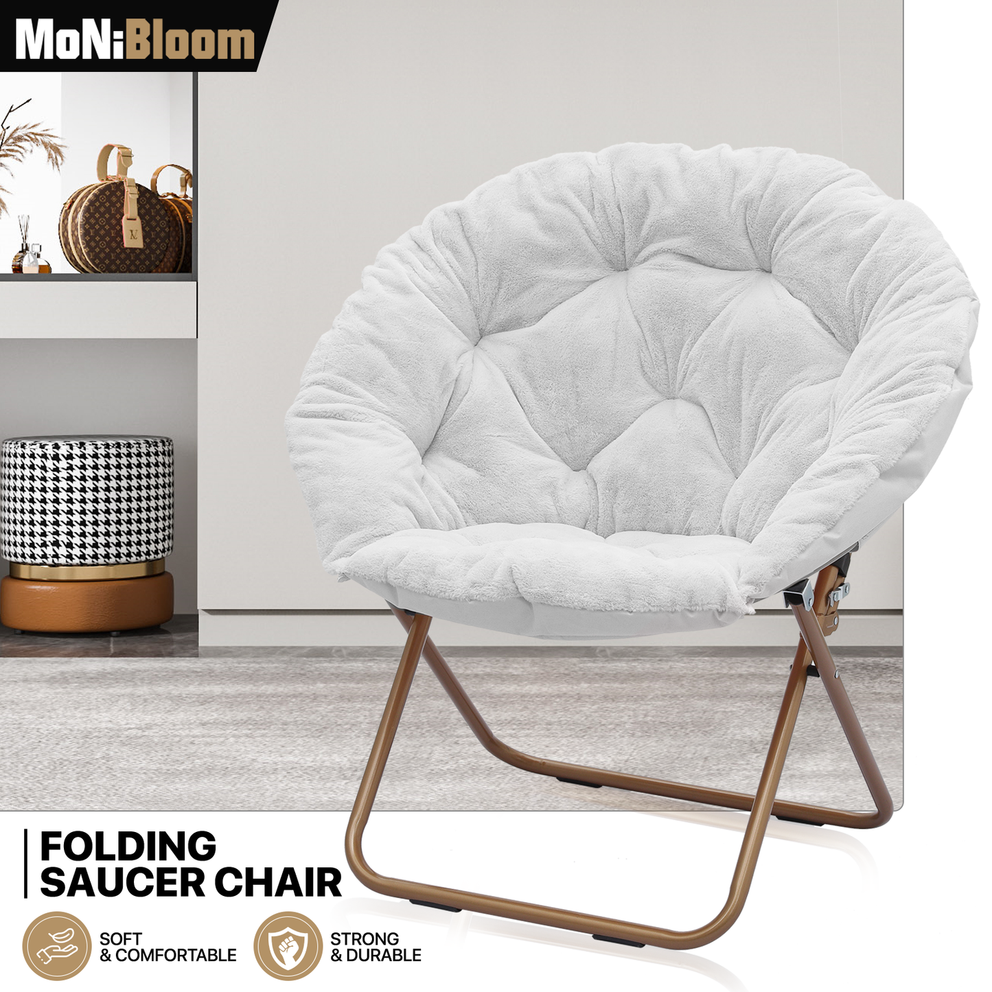 Cozy Chair - Round - Faux Fur - Gold Frame