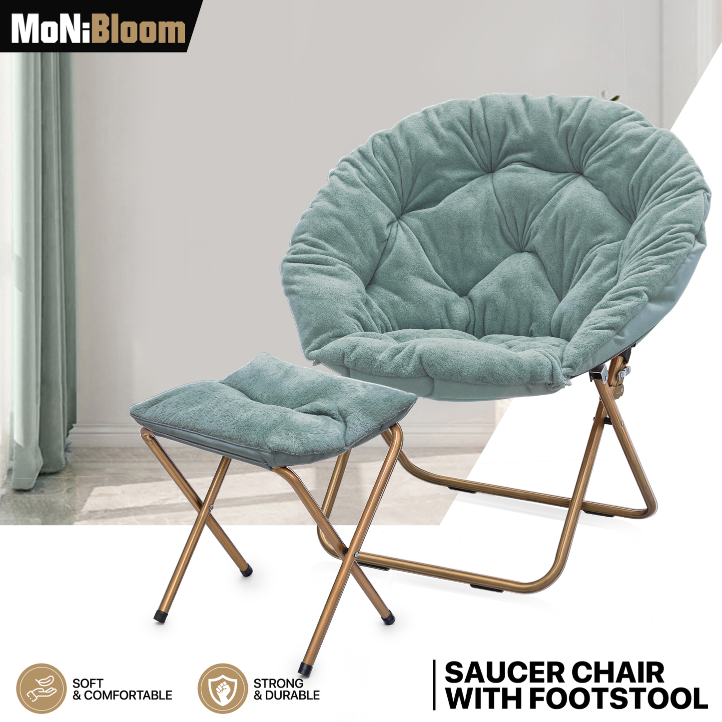 Cozy Chair + Ottoman - Round - Faux Fur - Gold Frame