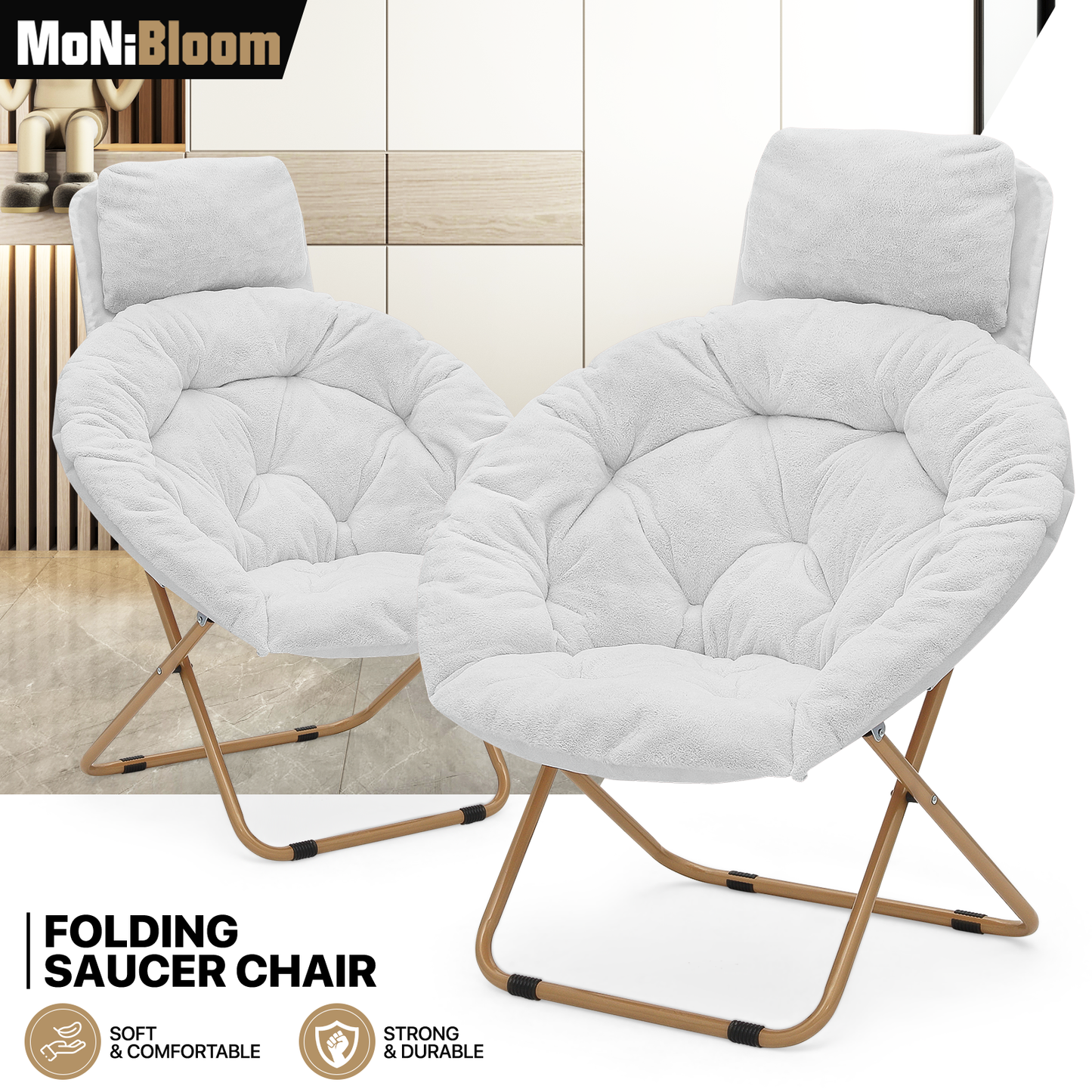 2 Pack Folding Saucer Chair - Removable Headrest - 33" x 26.5" x 40"