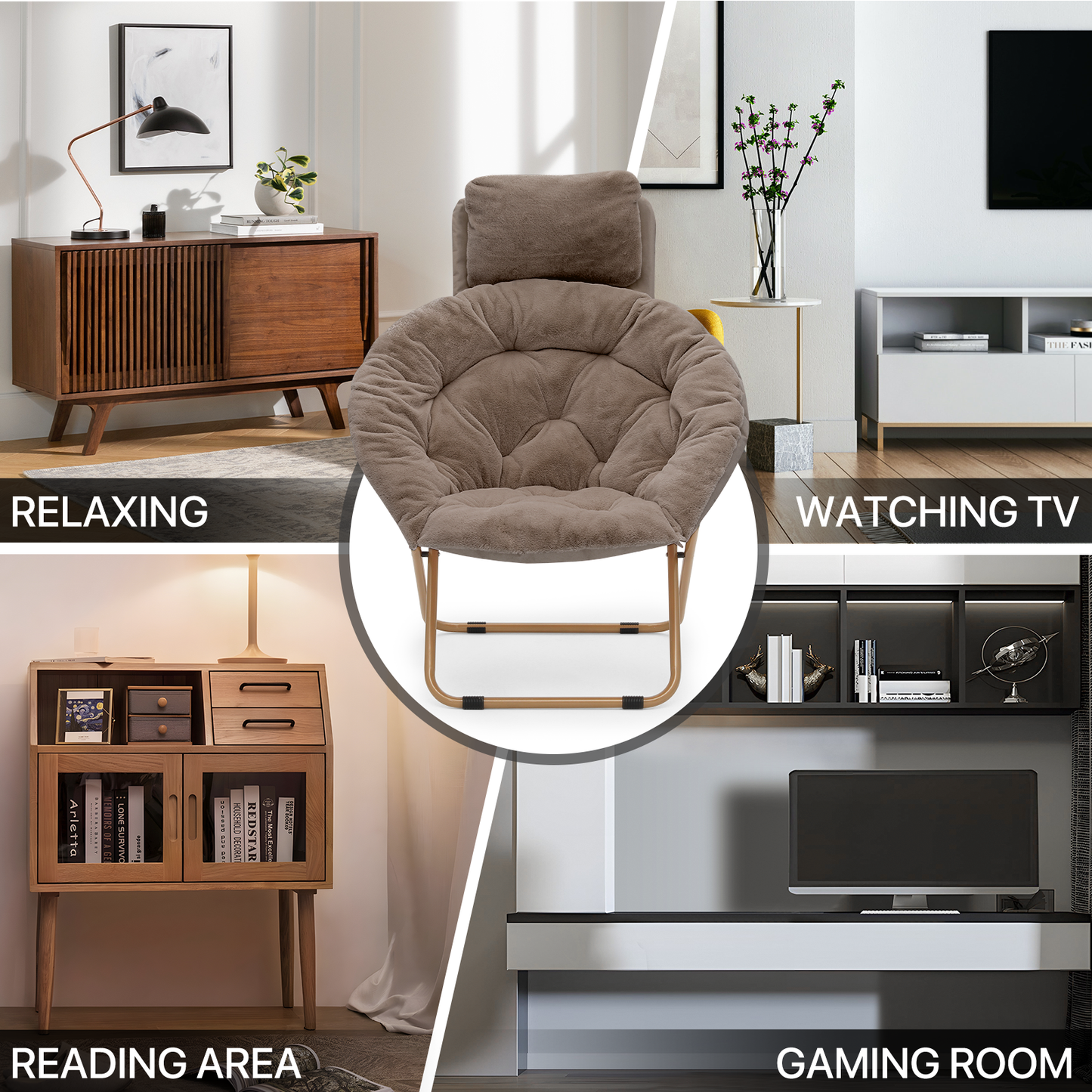Folding Saucer Chair - Removable Headrest - 33" x 26.5" x 40"