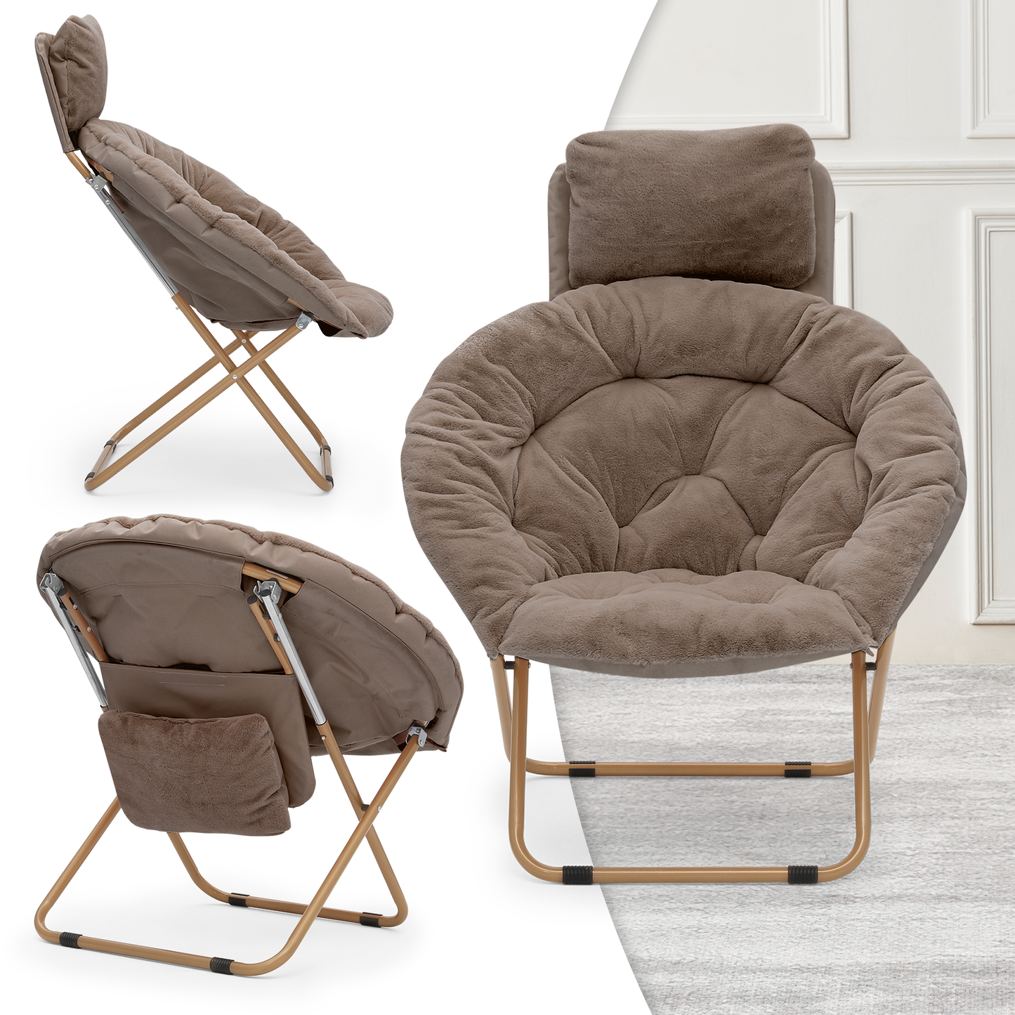 Folding Saucer Chair - Removable Headrest - 33" x 26.5" x 40"