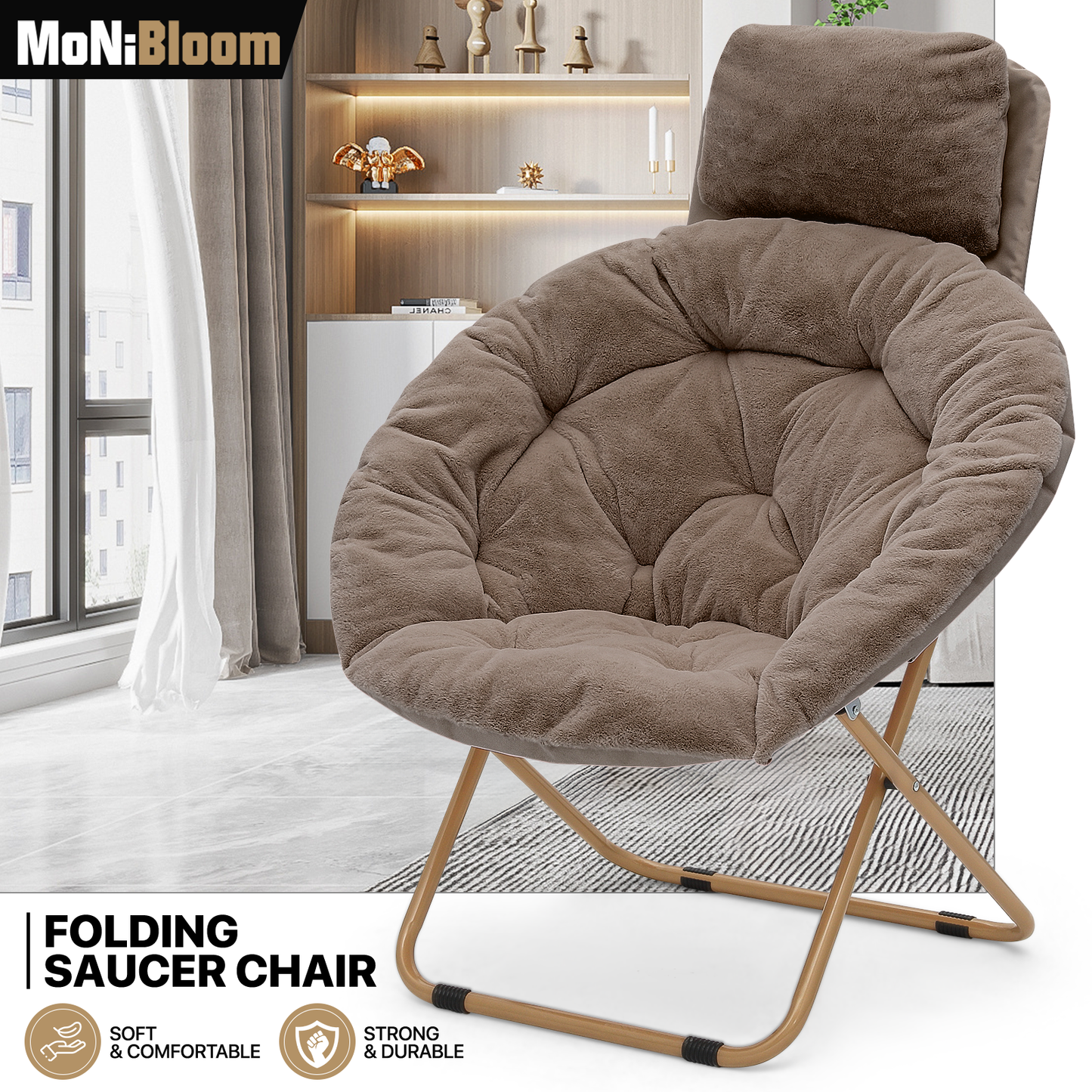 Folding Saucer Chair - Removable Headrest - 33" x 26.5" x 40"