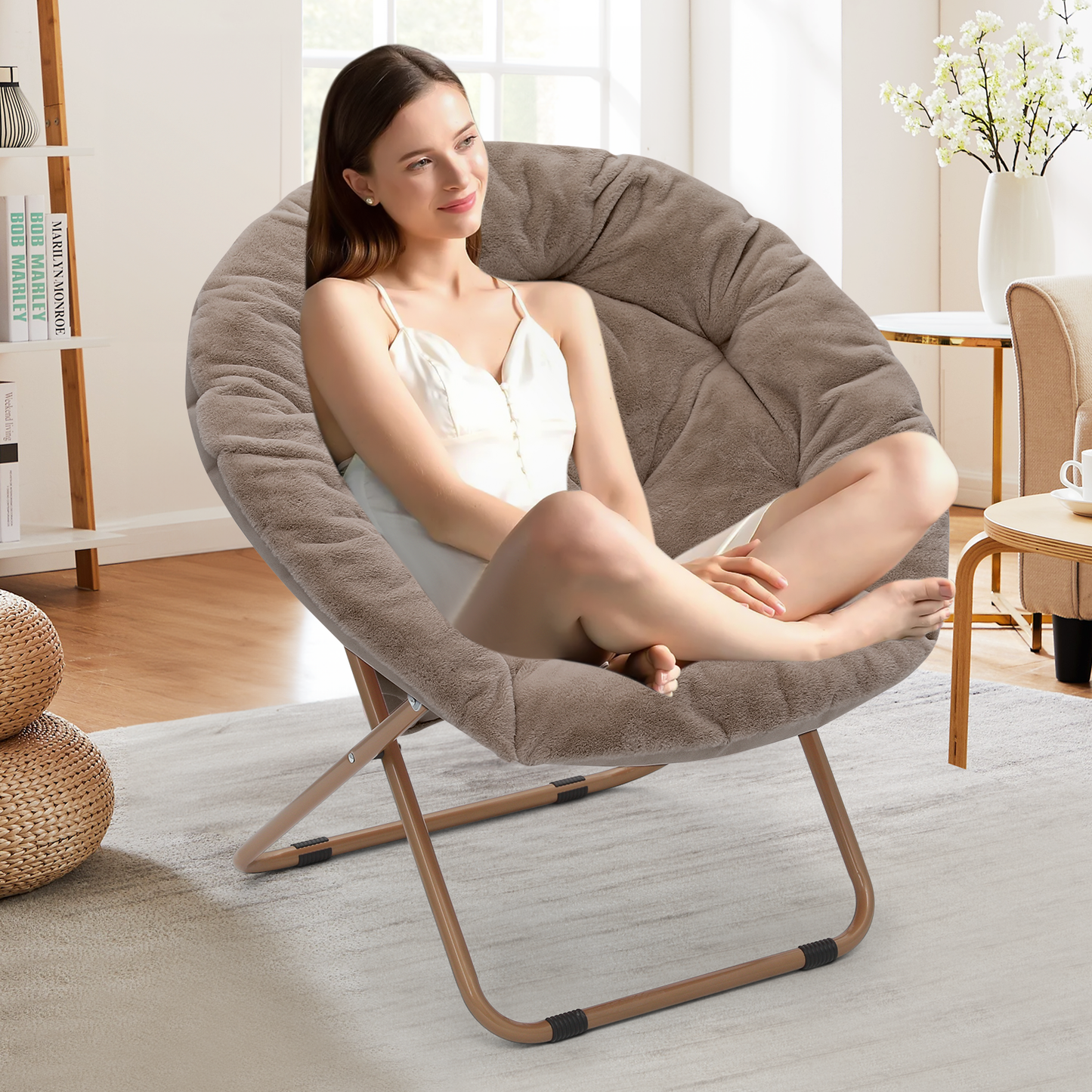 Folding Saucer Chair - Removable Headrest - 33" x 26.5" x 40"