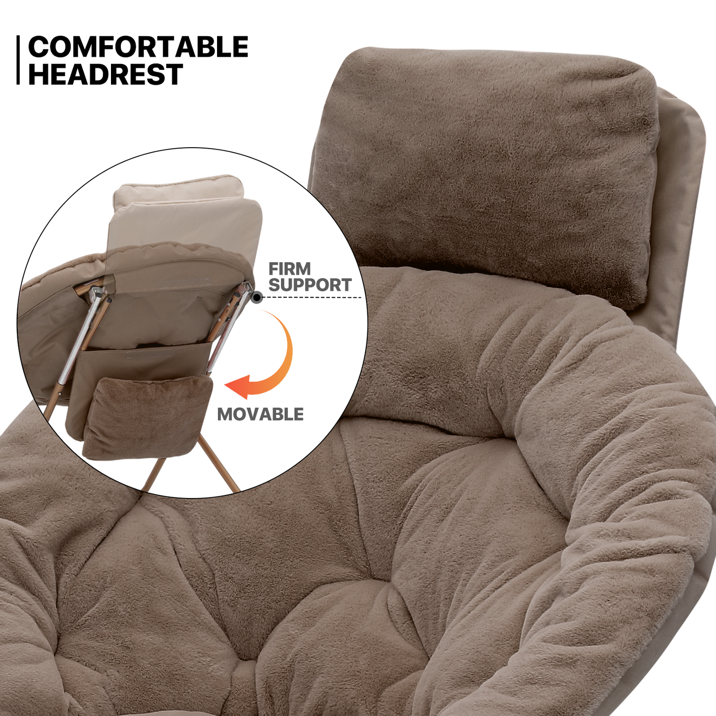 Folding Saucer Chair - Removable Headrest - 33" x 26.5" x 40"