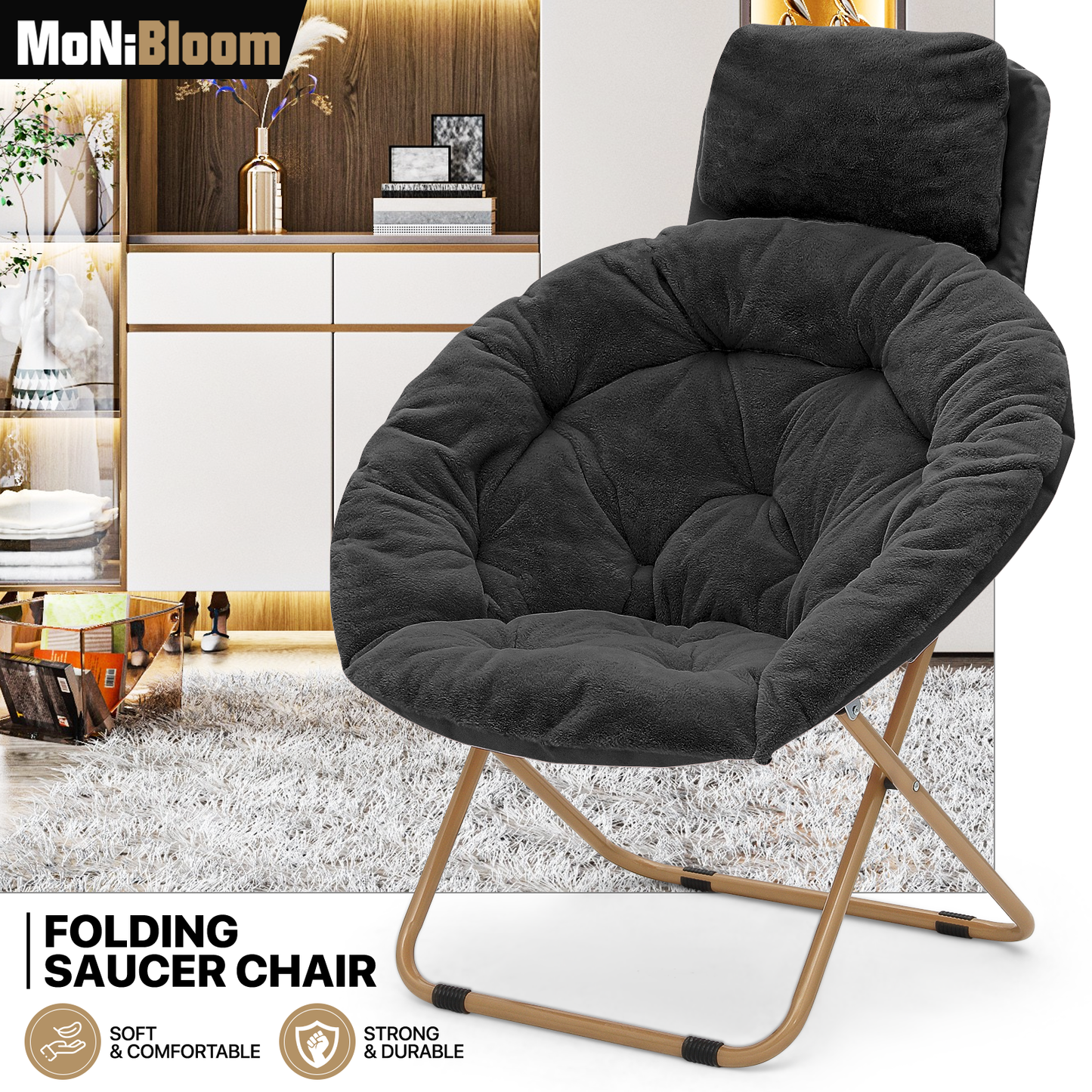 Folding Saucer Chair - Removable Headrest - 33" x 26.5" x 40"