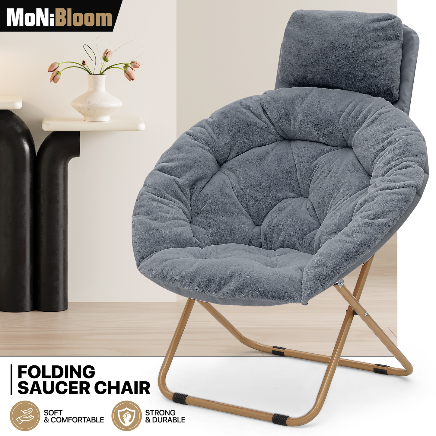 Folding Saucer Chair - Removable Headrest - 33" x 26.5" x 40"