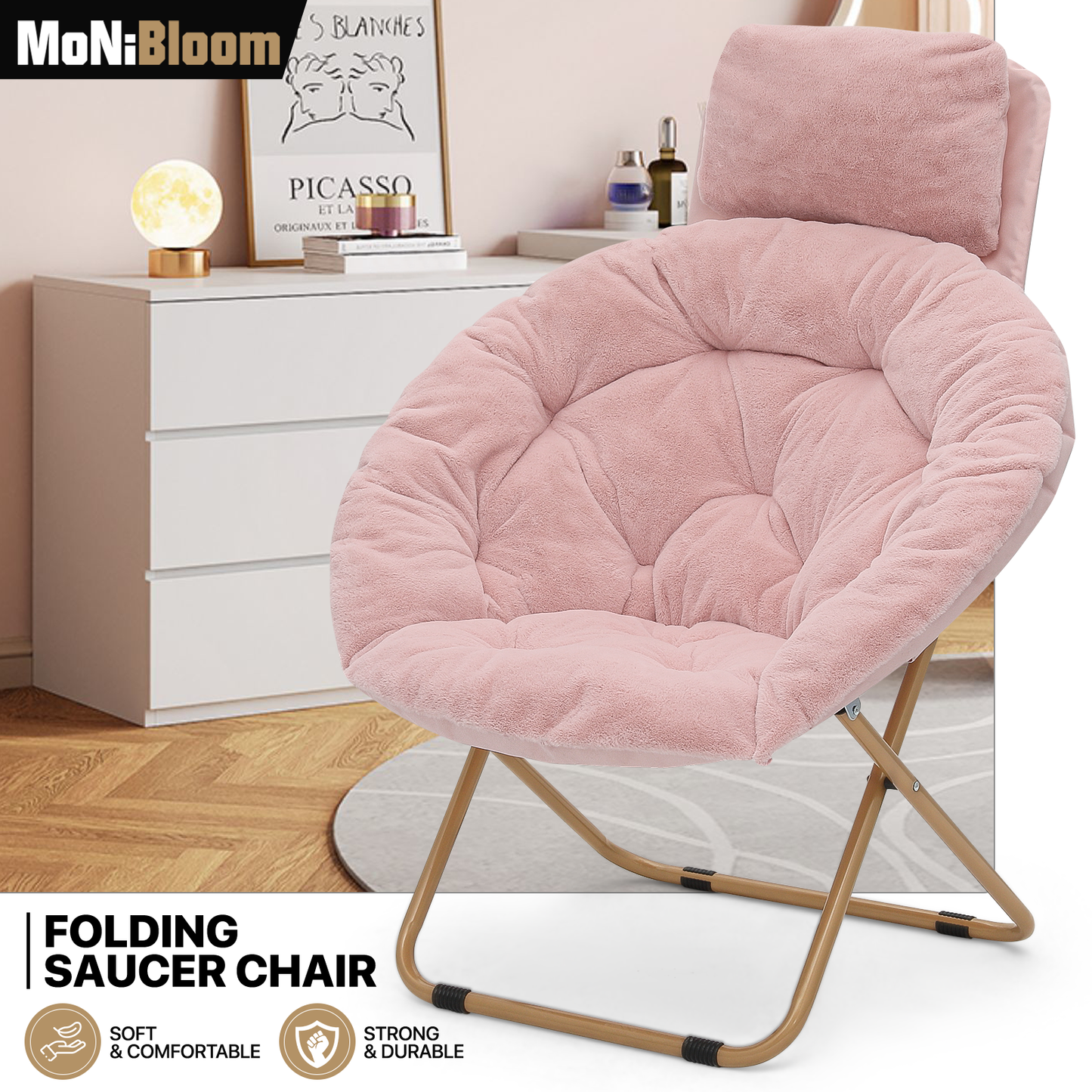 Folding Saucer Chair - Removable Headrest - 33" x 26.5" x 40"
