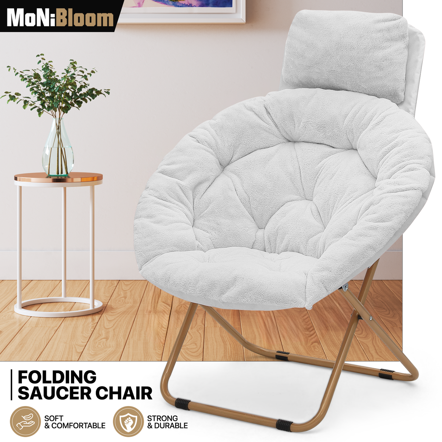 Folding Saucer Chair - Removable Headrest - 33" x 26.5" x 40"