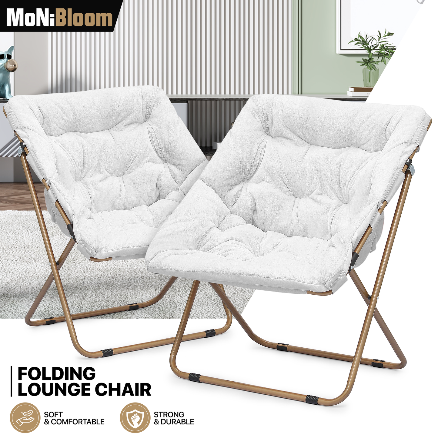 2 PCS Cozy Chair - Square - Faux Fur - Gold Frame