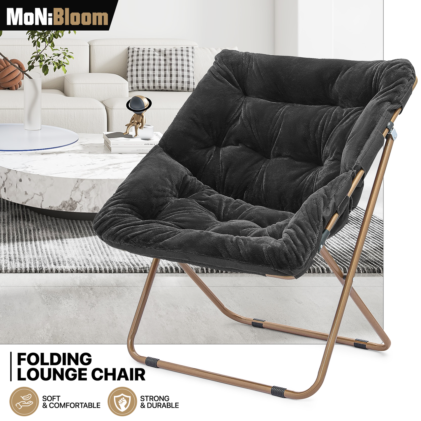 Cozy Chair - Square - Faux Fur - Gold Frame