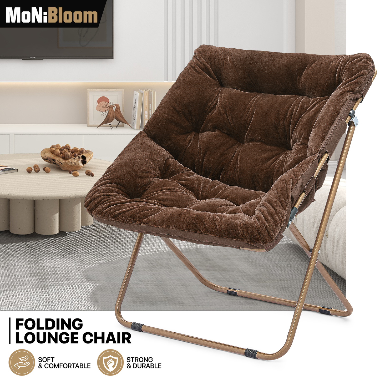 Cozy Chair - Square - Faux Fur - Gold Frame