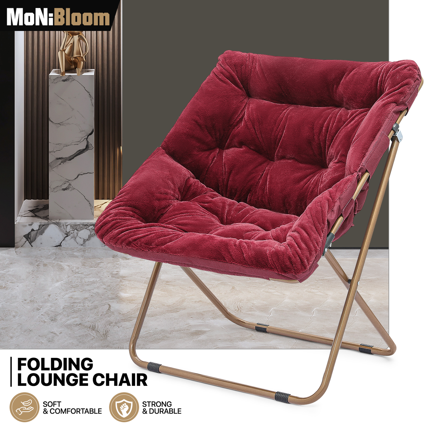 Cozy Chair - Square - Faux Fur - Gold Frame