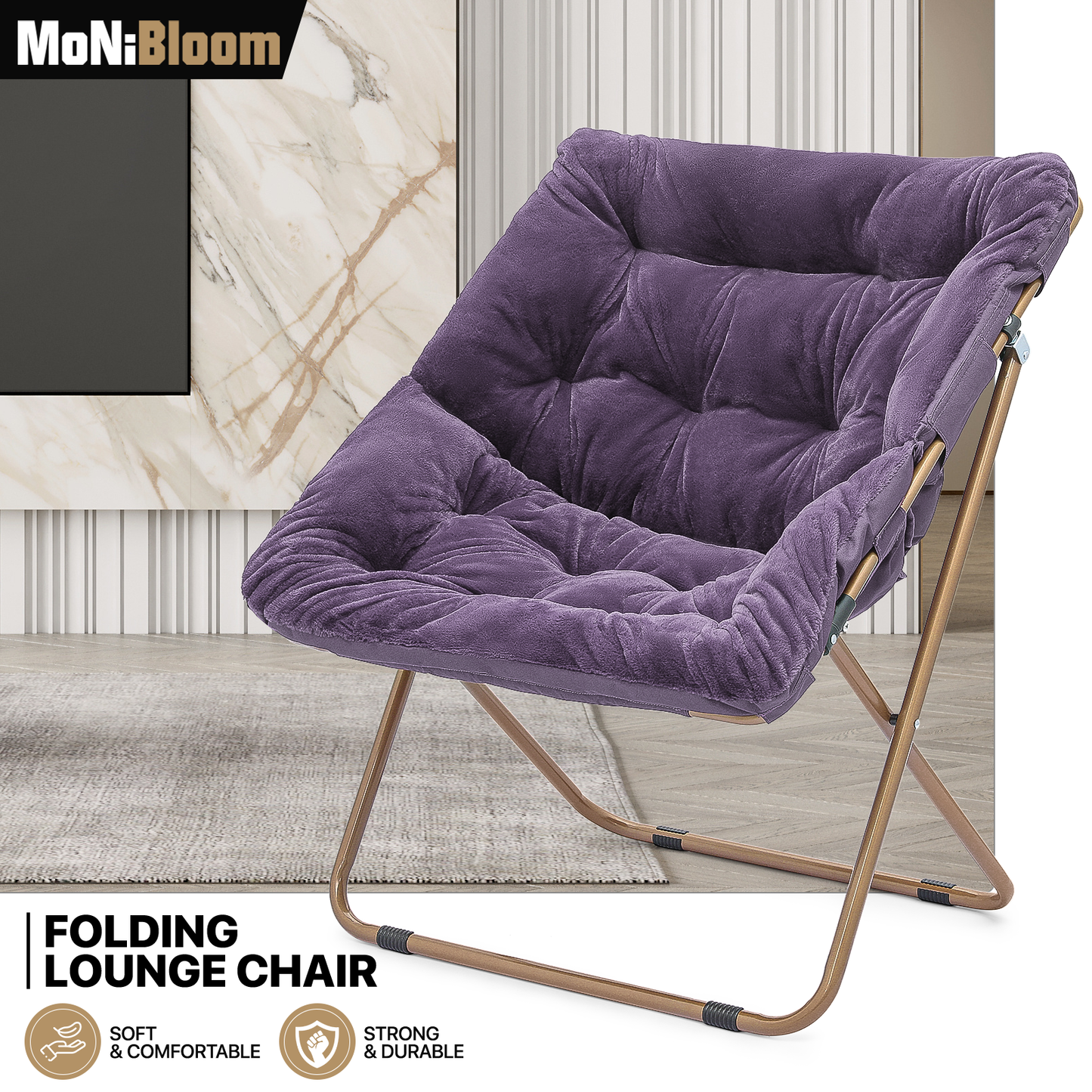 Cozy Chair - Square - Faux Fur - Gold Frame