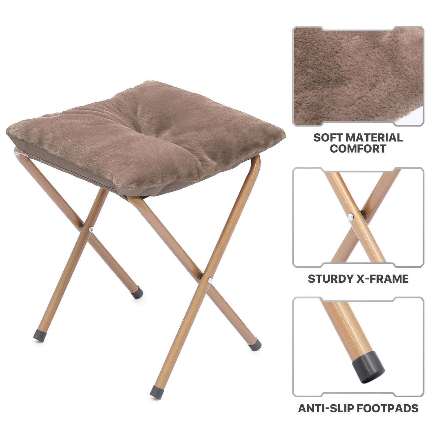 2 PCS Cozy Chair + Ottoman - Square - Faux Fur - Gold Frame