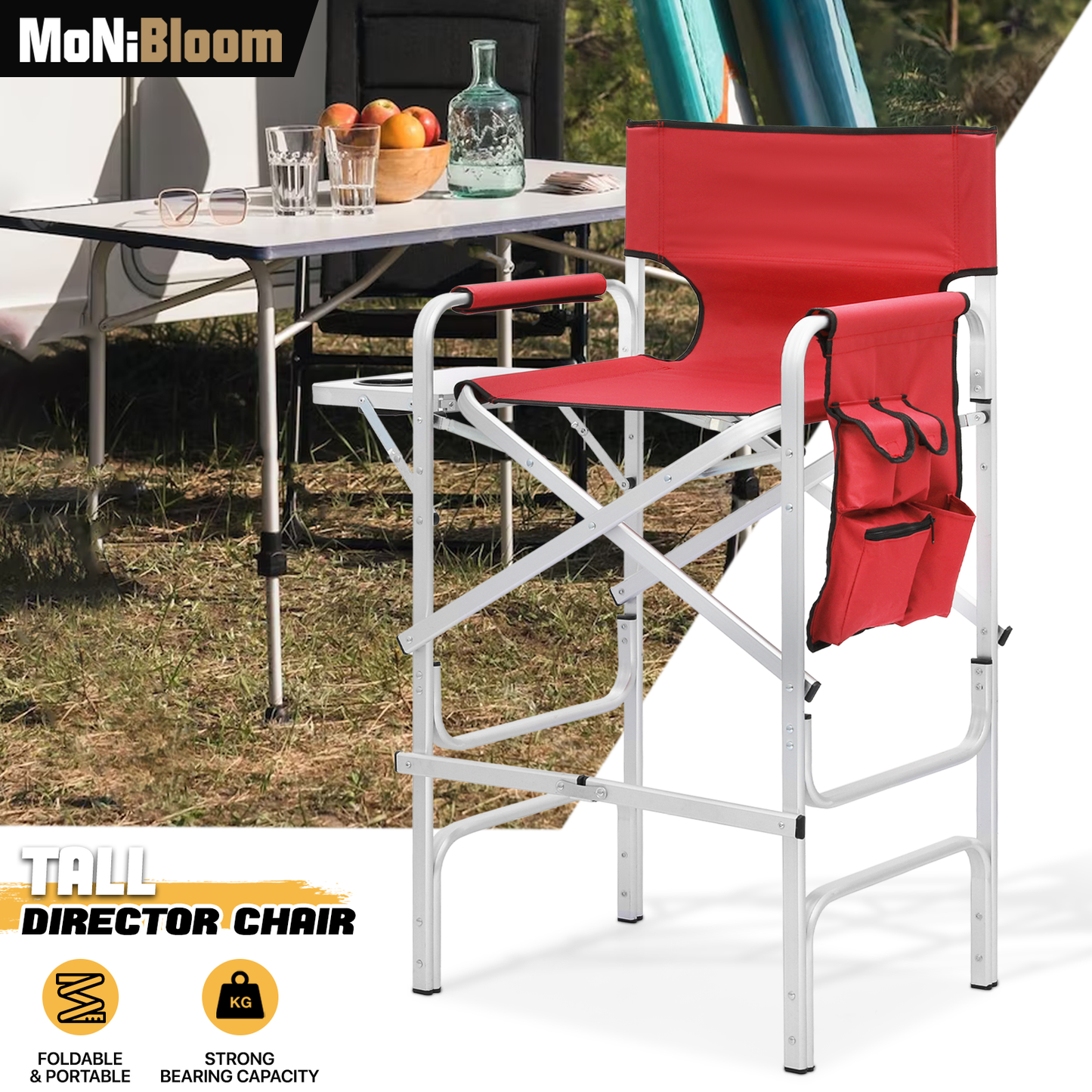 Foldable Director Chair-31" Seat Height-Cup Holder Tray+Side Pocket