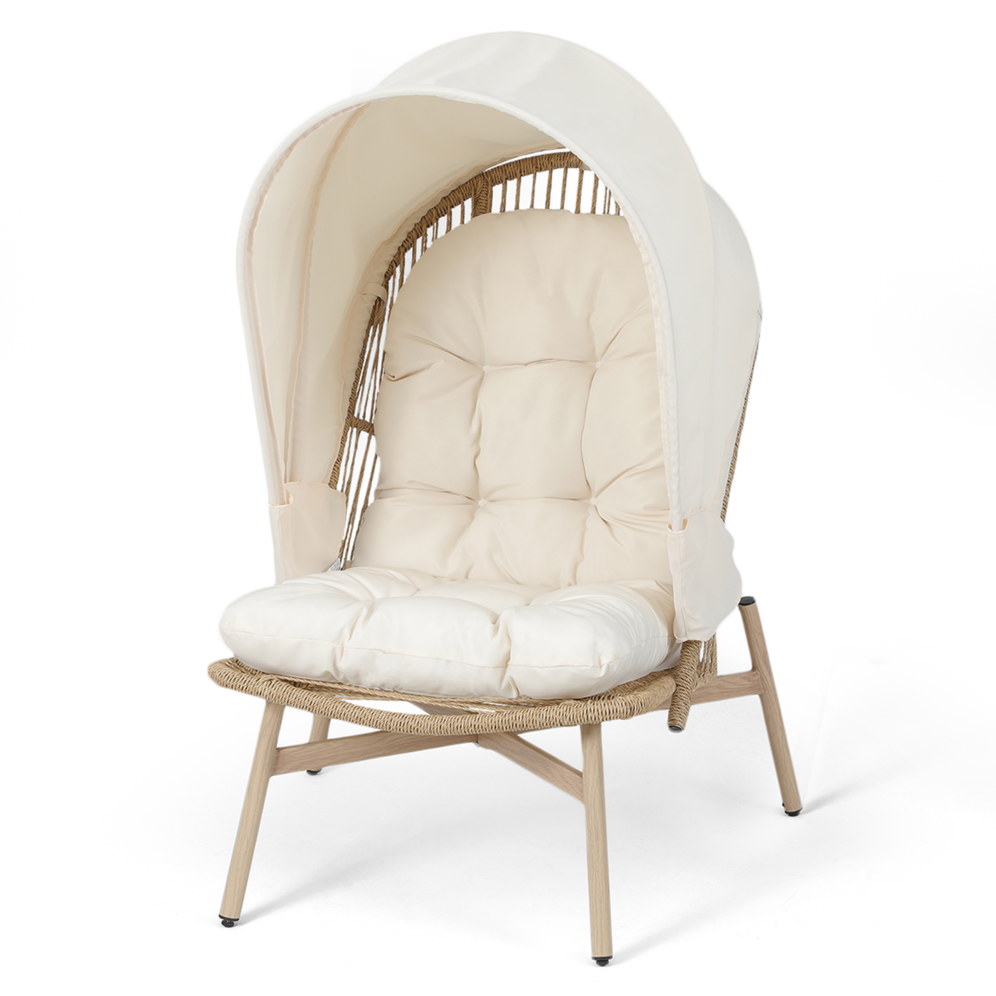 Steel Rattan Chair 250 lbs Capacity - 27.0in. L 23.0in. W 53.0in. H - w/canopy & cushion