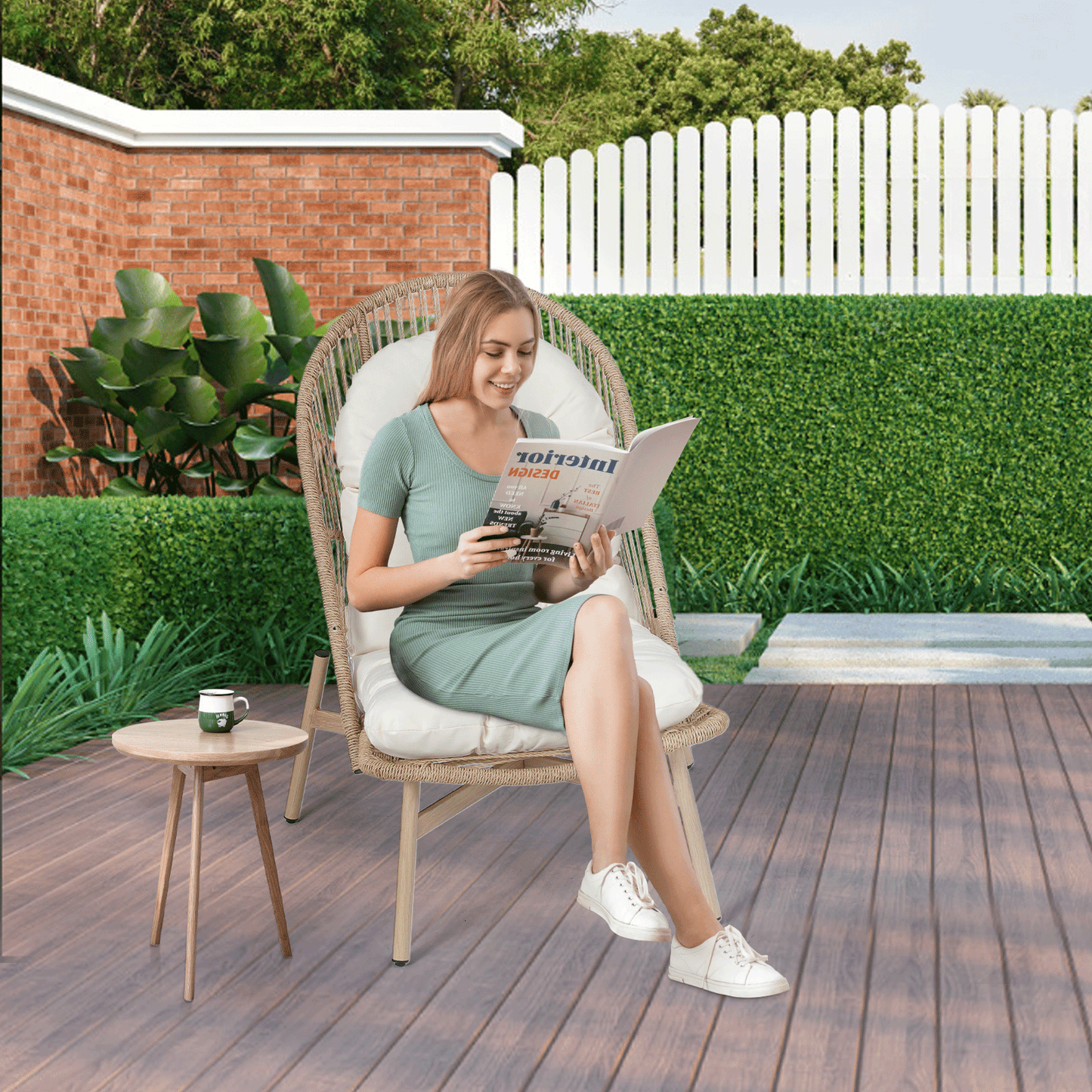 Steel Rattan Chair 250 lbs Capacity - 27.0in. L 23.0in. W 53.0in. H - w/canopy & cushion