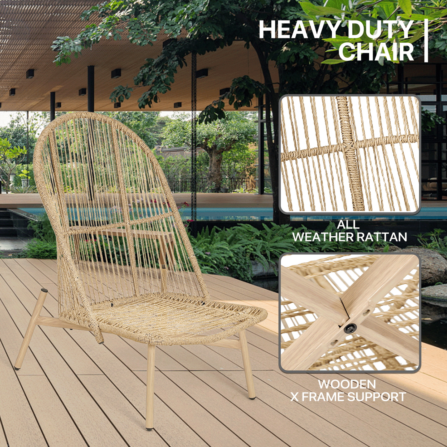 Steel Rattan Chair 250 lbs Capacity - 27.0in. L 23.0in. W 53.0in. H - w/canopy & cushion