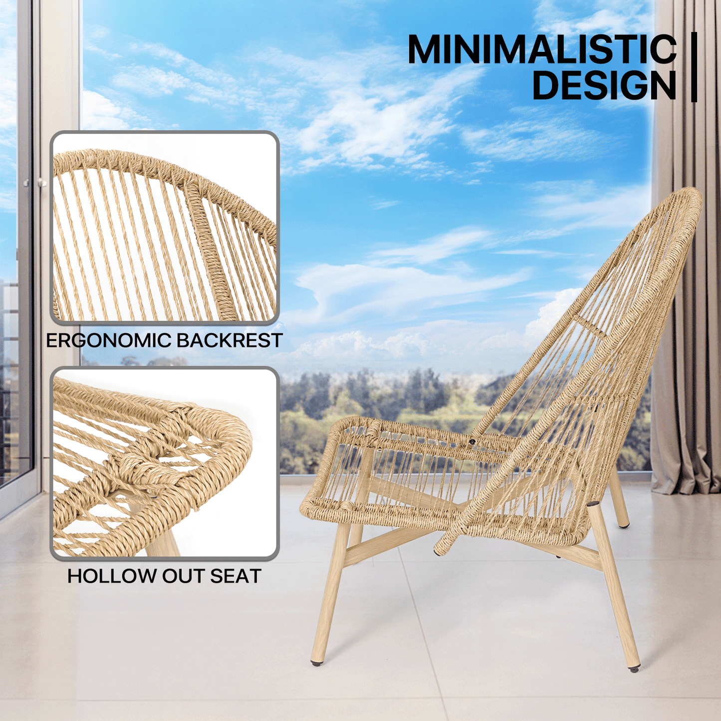 Steel Rattan Chair 250 lbs Capacity - 27.0in. L 23.0in. W 53.0in. H - w/canopy & cushion