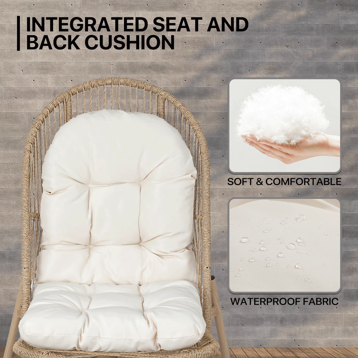 Steel Rattan Chair 250 lbs Capacity - 27.0in. L 23.0in. W 53.0in. H - w/canopy & cushion