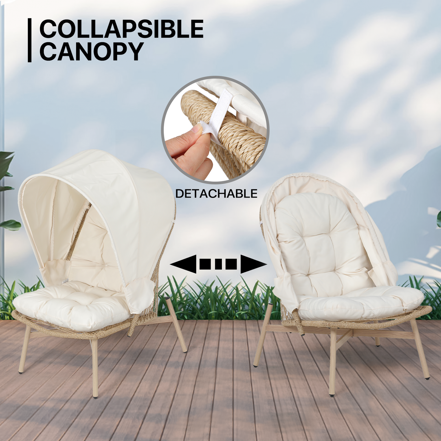 Steel Rattan Chair 250 lbs Capacity - 27.0in. L 23.0in. W 53.0in. H - w/canopy & cushion