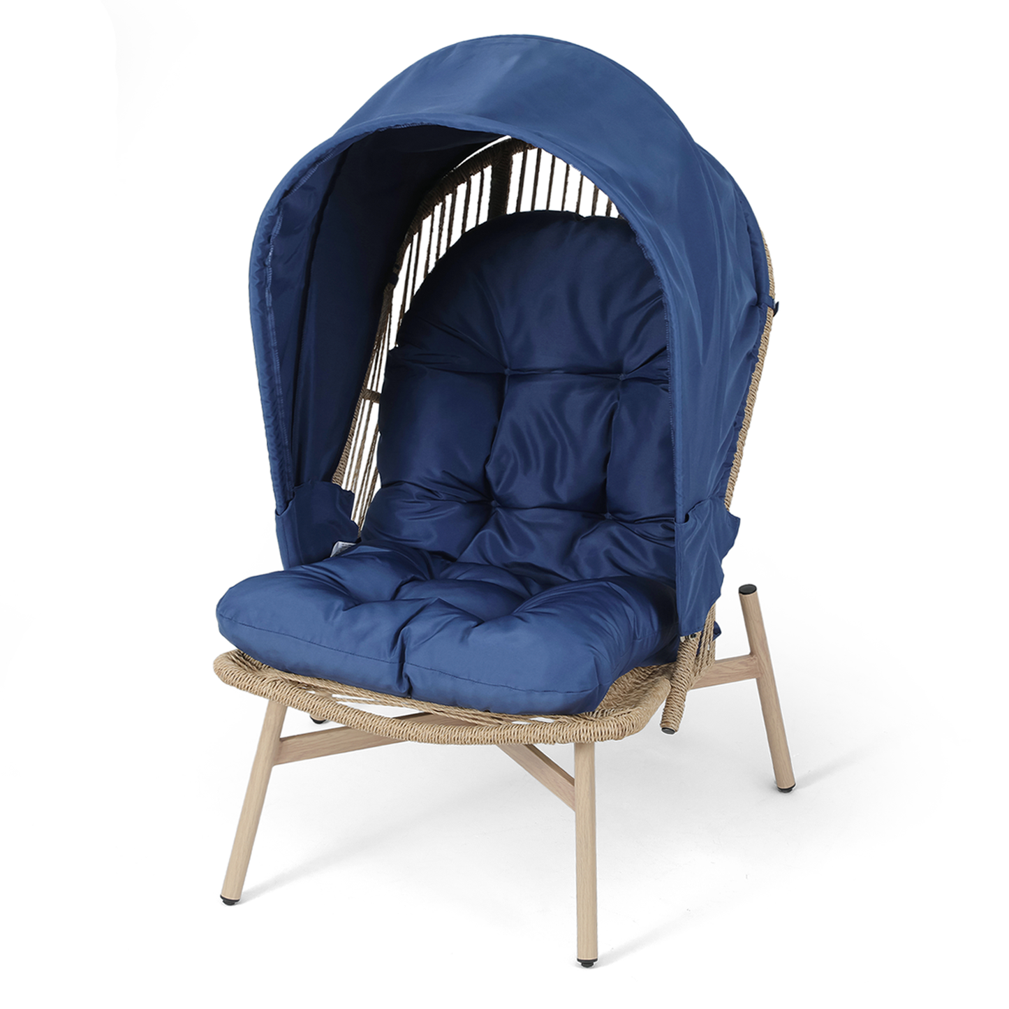 Steel Rattan Chair 250 lbs Capacity - 27.0in. L 23.0in. W 53.0in. H - w/canopy & cushion