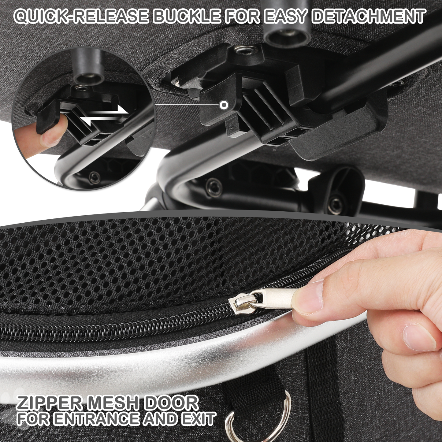 Pet Stroller 33 lbs Capacity - (L)17.5in. (W)30.0in. (H)40.5in. - Detachable Basket - Aluminum Frame - Multi-angle Handle - 4 Wheels