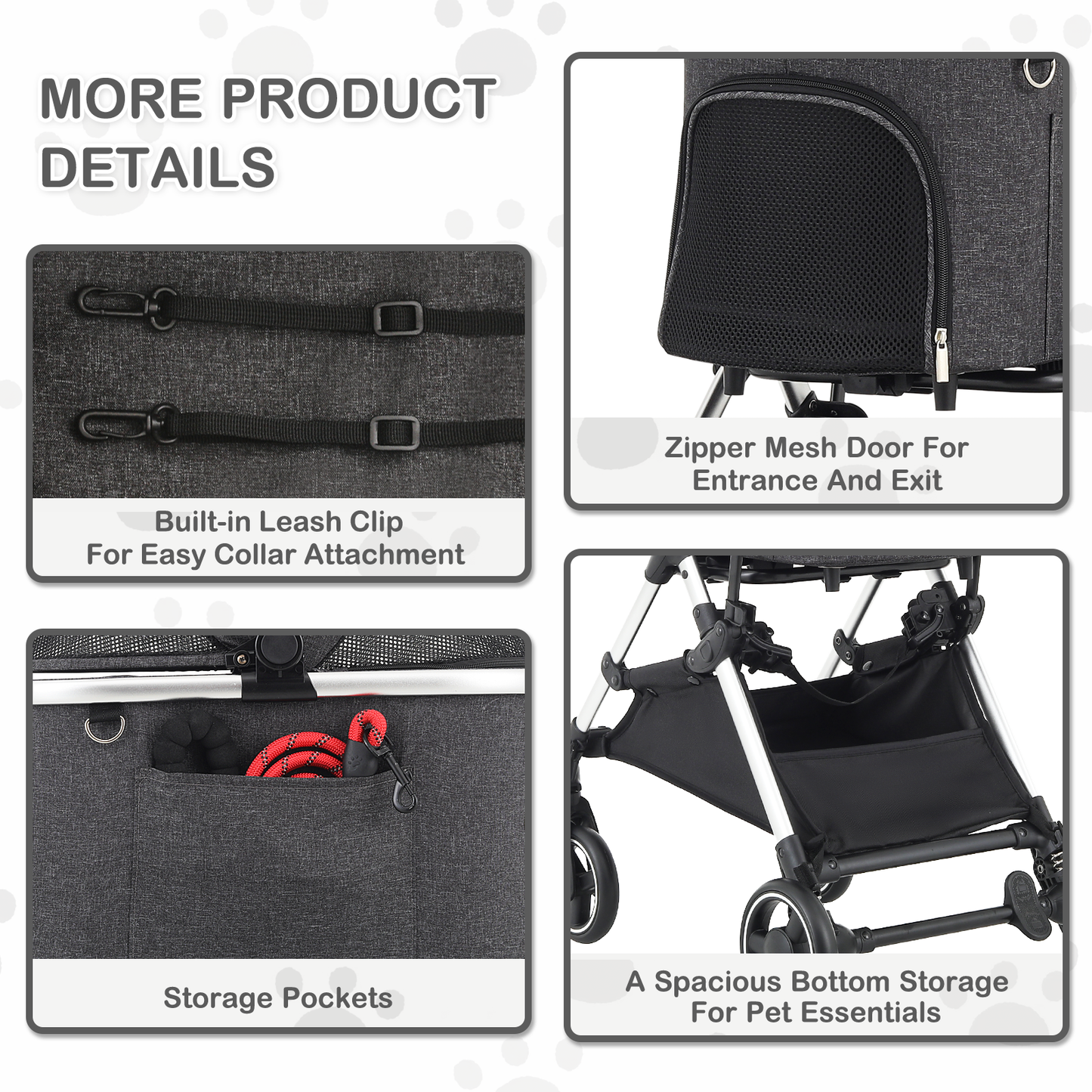 Pet Stroller 33 lbs Capacity - (L)17.5in. (W)30.0in. (H)40.5in. - Detachable Basket - Aluminum Frame - Multi-angle Handle - 4 Wheels