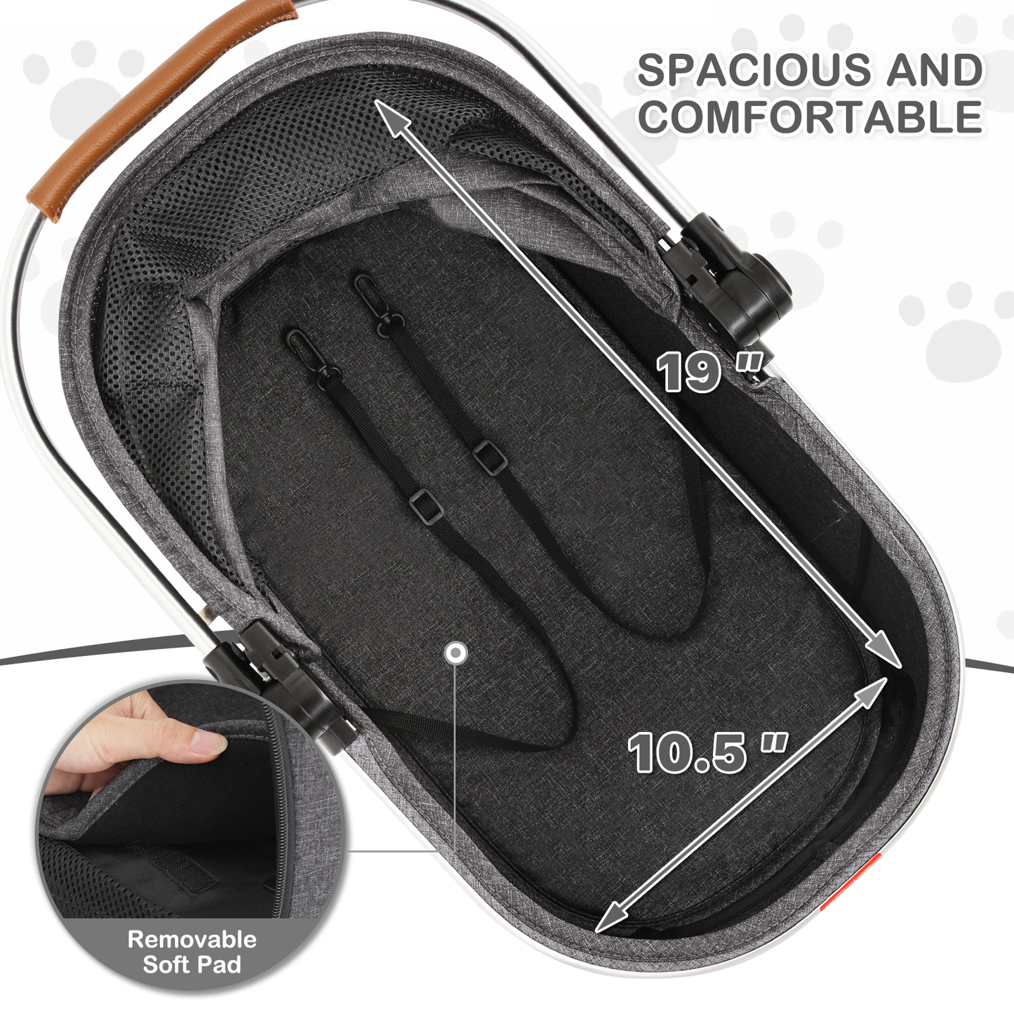 Pet Stroller 33 lbs Capacity - (L)17.5in. (W)30.0in. (H)40.5in. - Detachable Basket - Aluminum Frame - Multi-angle Handle - 4 Wheels