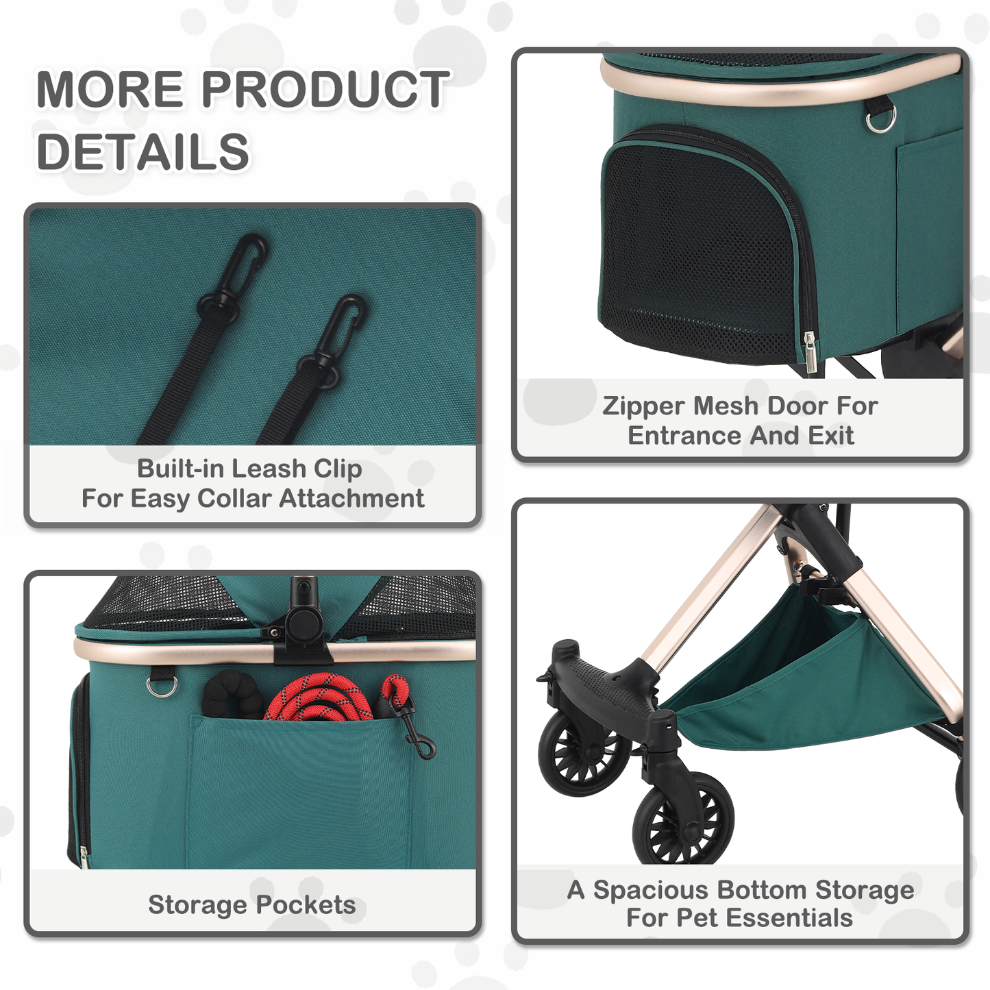 Pet Stroller 22 lbs Capacity - (L)19.0in. (W)32.0in. (H)35-38in. - Detachable Basket - Aluminum Frame - Retractable Handle - 4 Wheels