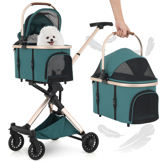 Pet Stroller 22 lbs Capacity - (L)19.0in. (W)32.0in. (H)35-38in. - Detachable Basket - Aluminum Frame - Retractable Handle - 4 Wheels