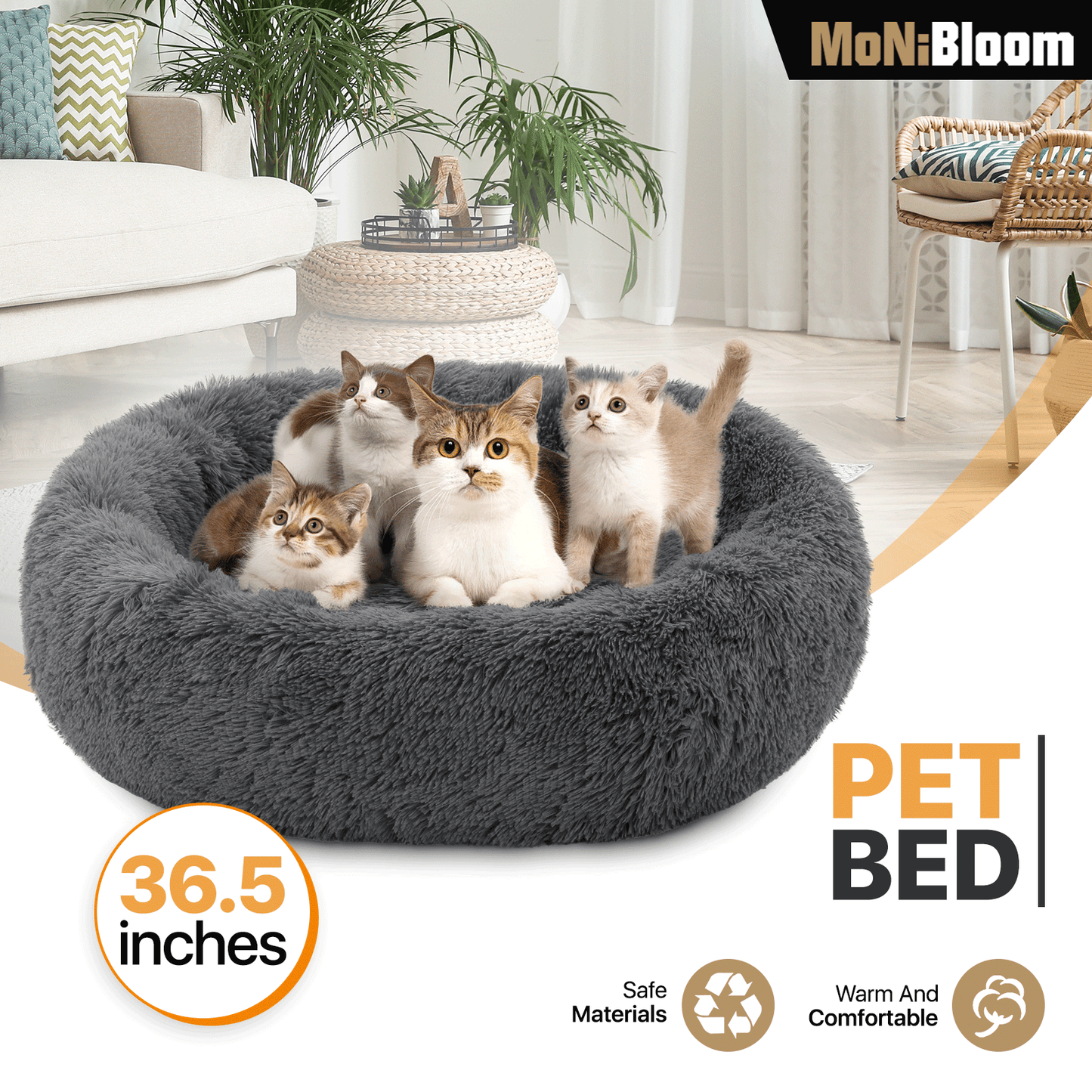 Pet Bed - Round - 36.5'' Diameter - Long Plush - Machine Washable