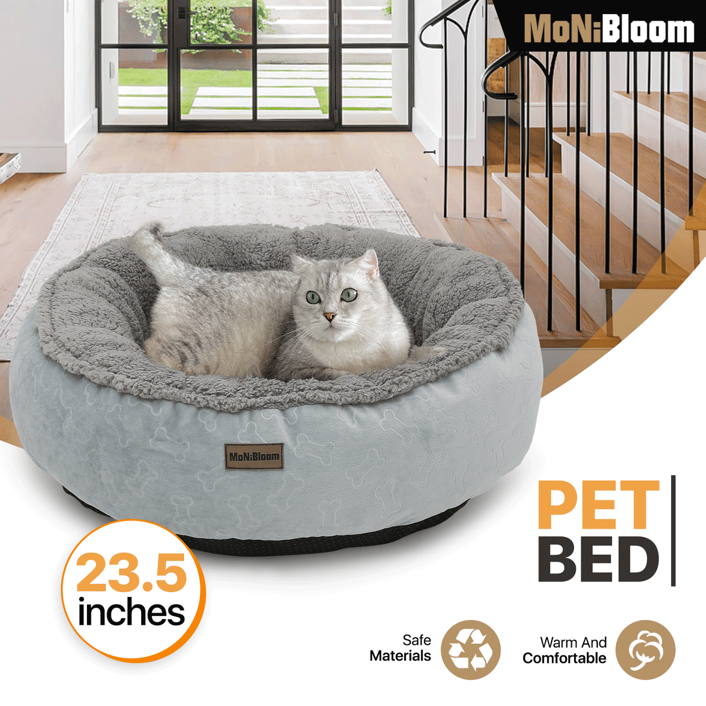 Pet Bed - Round - 23.5'' Diameter - Short Plush - Machine Washable